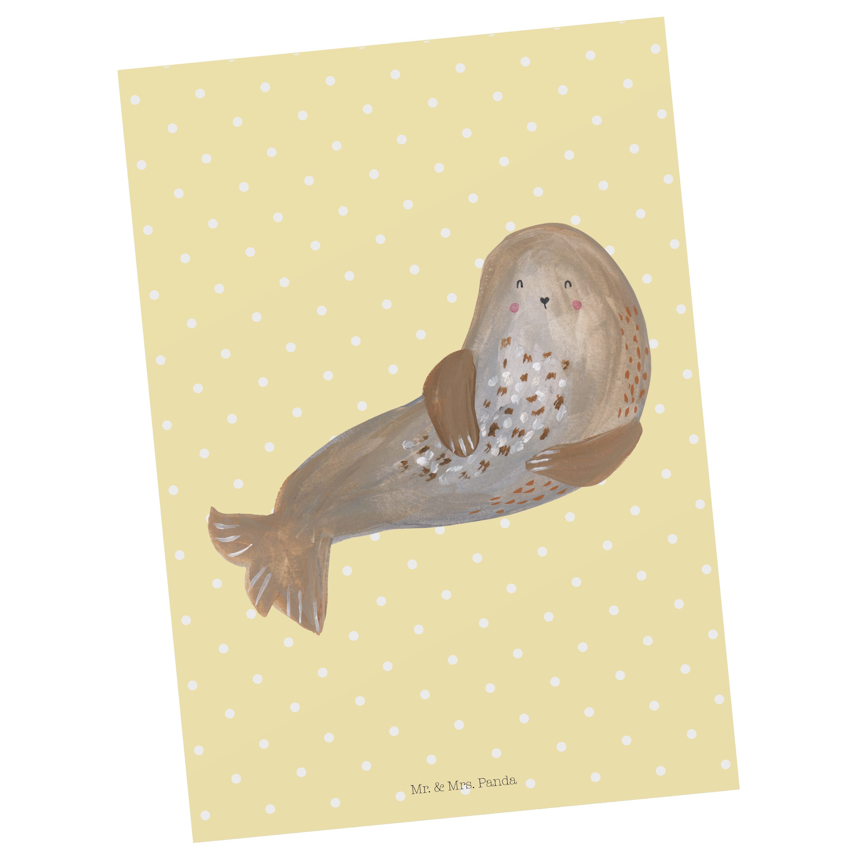 Mr. & Mrs. Panda Postkarte »Robbe lachend Gelb Pastell