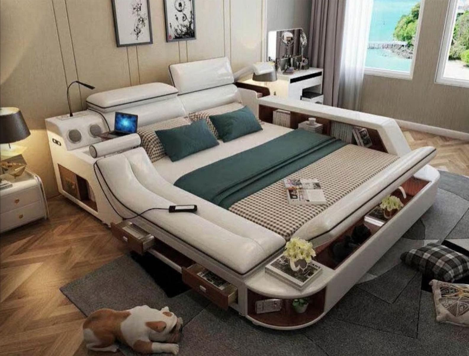 Xlmoebel Multimediabett Luxusbett in Lederoptik mit integriertem Stauraum (Bett, 1-tlg., Multifunktions Bett), Hergestellt in Europa