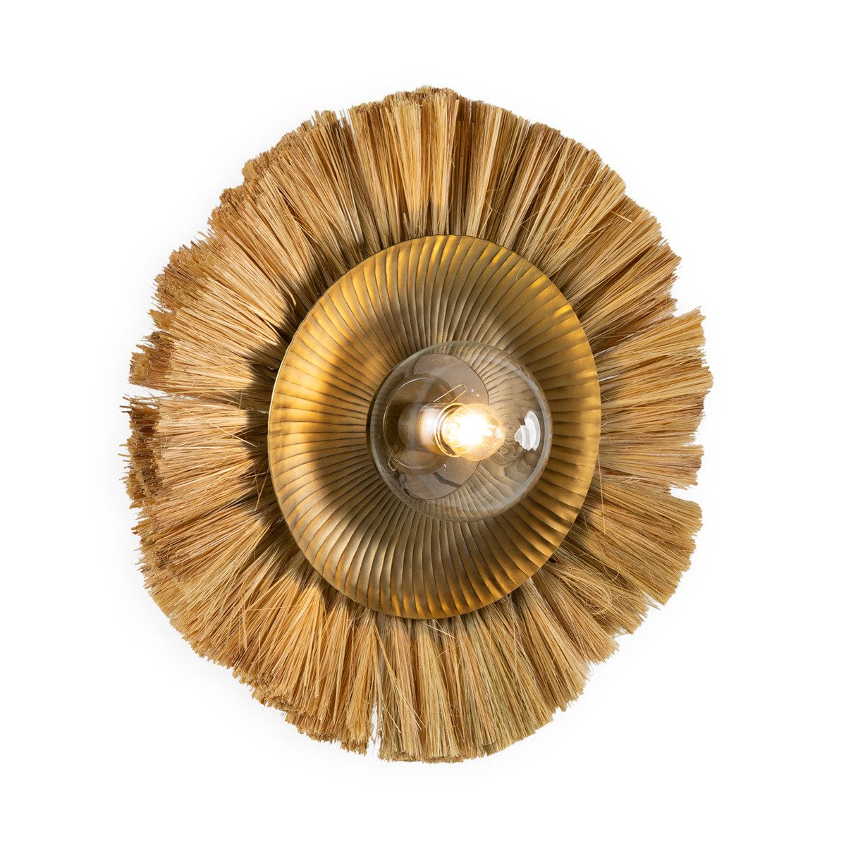 Cosy Home Ideas Wandleuchte Wandlampe rund Seegras Metall Bronzeoptik Boho, ohne Leuchtmittel, runde Lampe mit Naturfasern im Boho Style