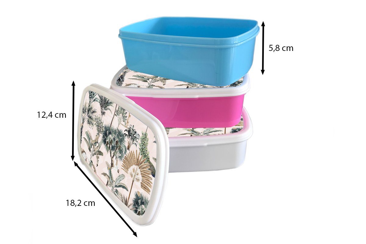 MuchoWow Lunchbox - - Blätter Erwachsene, Snackbox, Tropisch, Brotdose Kunststoff, Kunststoff Brotbox Monstera für rosa Dschungel - Mädchen, Kinder, (2-tlg)