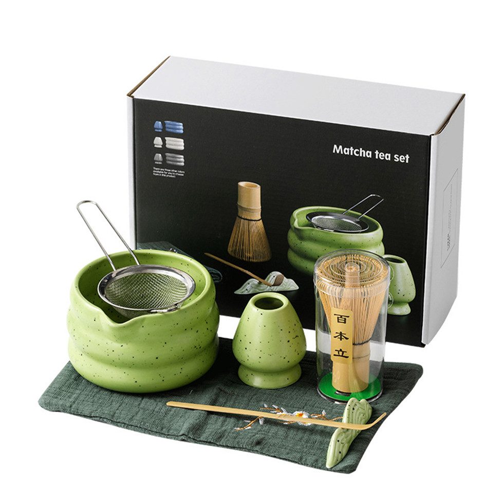 Auledio Чайный сервиз Keramik Matcha-Schale, Halter und Matcha-Rührbesen-Set, 7-teilig