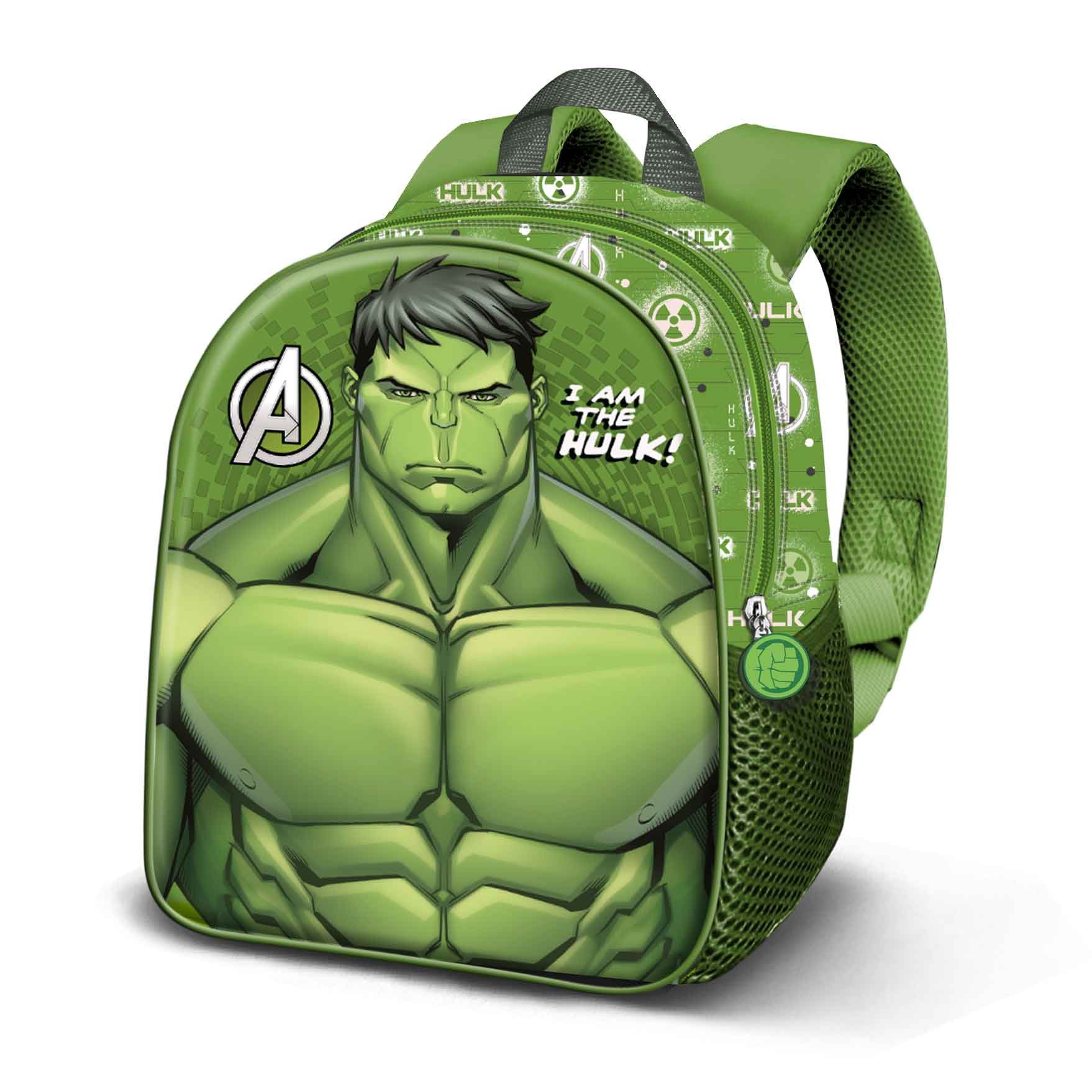 Karactermania Kinderrucksack Marvel Hulk kleiner Rucksack Kindertasche Kindergartenrucksack, Integriertes Namensschild, 3D Optik