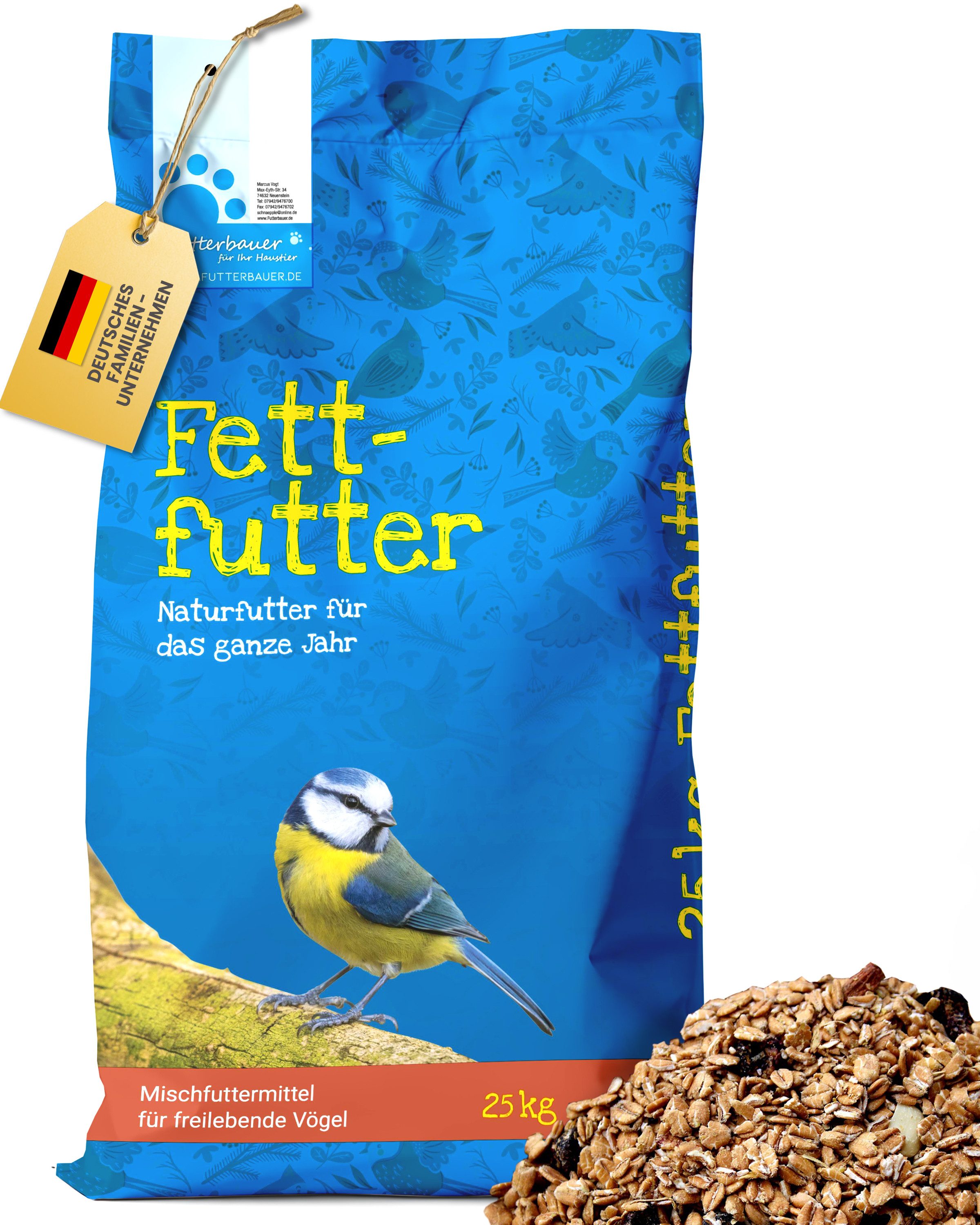 futterbauer Futterbauer Fettfutter 25 kg, Energiereiches Futter für Wildvögel, für: Vogel