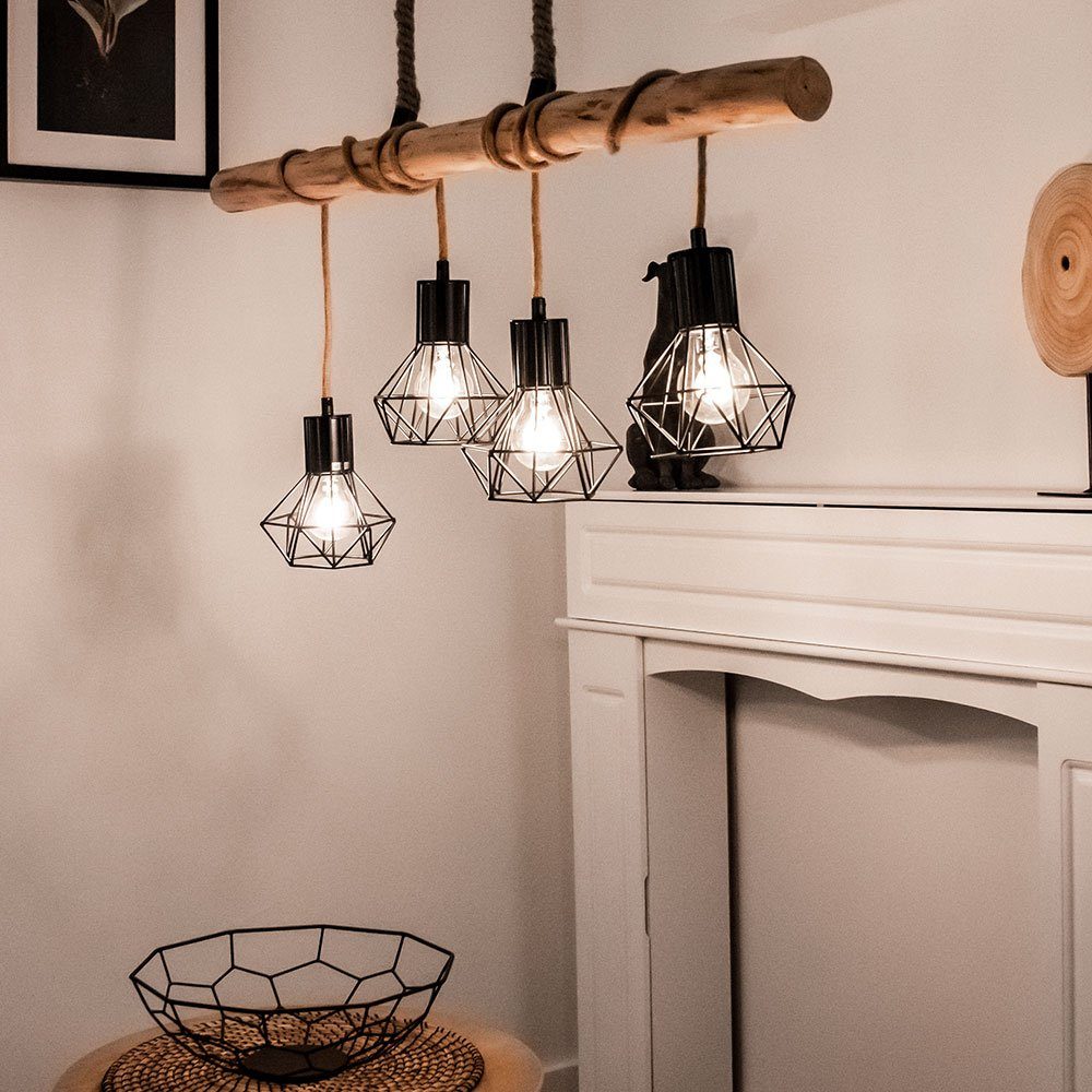 Holz/schwarz Wohn Ess Schlaf Raum Beleuchtung Vintage Pendel Leuchte Hänge Lampe 