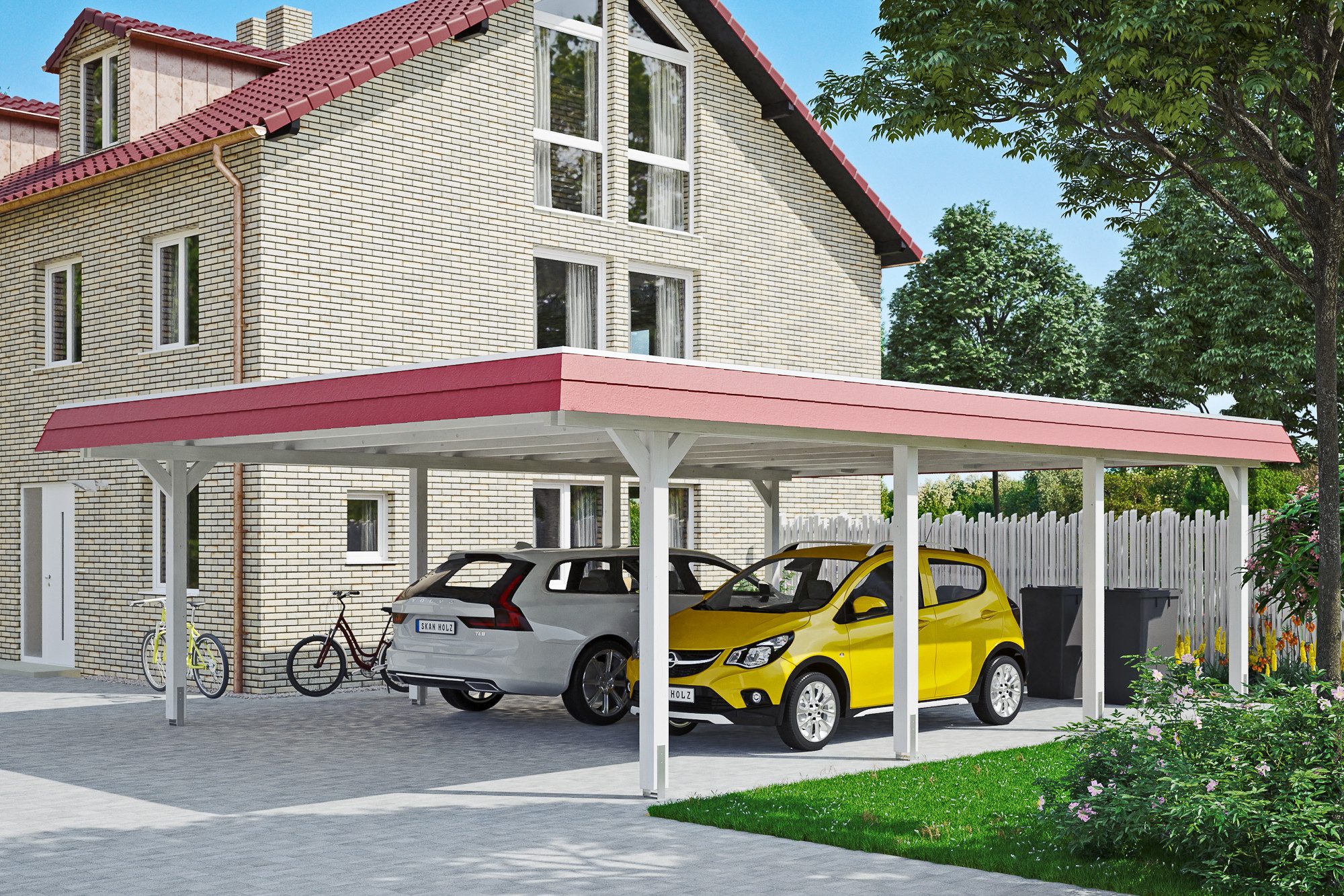 Thumbnail - Skanholz Doppelcarport Wendland, BxT: 630x879 cm, 216 cm Einfahrtshöhe, mit EPDM-Dach, rote Blende