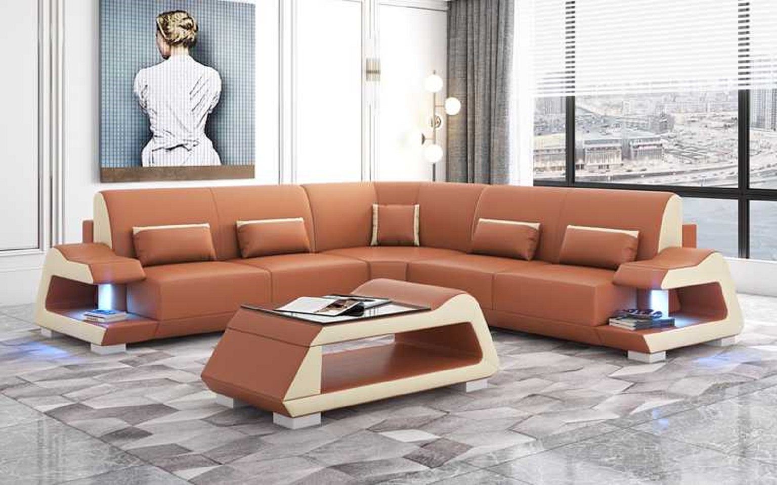 JVmoebel Ecksofa Luxus L Made Teile, Sofa Wohnzimmer Sofas, Europe Eckgarnitur Form Ecksofa Braun 3 in