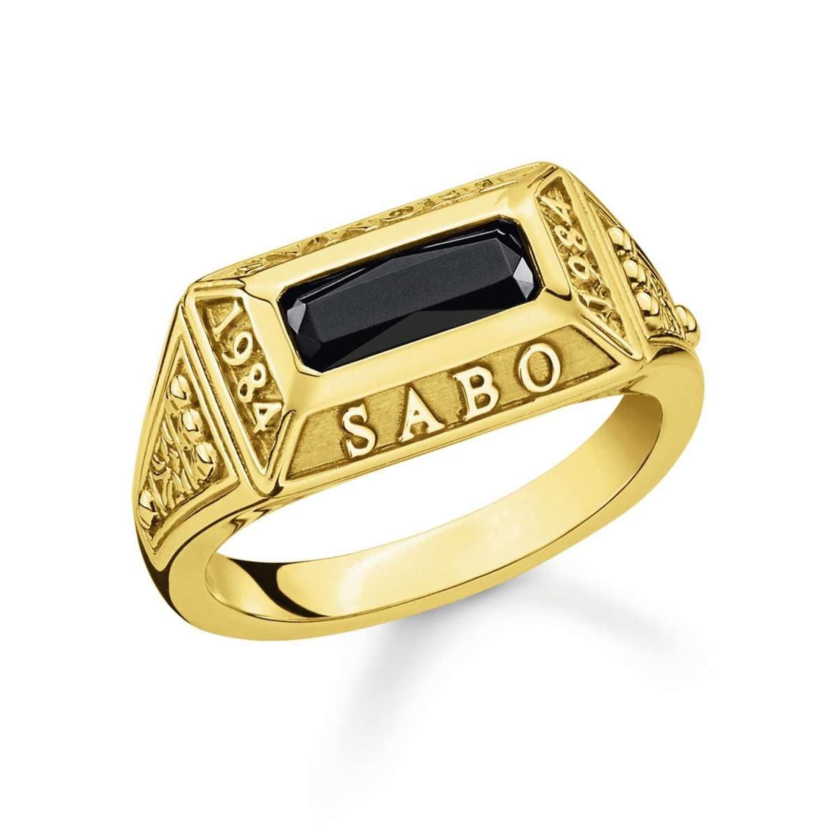 THOMAS SABO Siegelring TR2243-966-11, College-Ring Schwarzer Stein Goldfarben