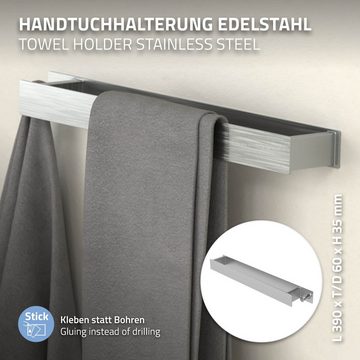 ML-DESIGN Handtuchhalter Badetuchhalter Handtuchstange Wandhalter selbstklebend für Handtücher, Silber Stahl 42cm ohne Bohren Wandmontage zum kleben für Bad & Küche