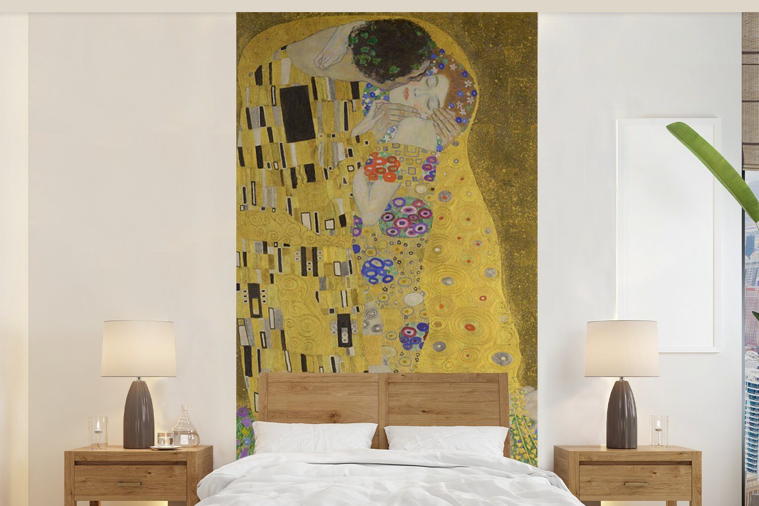MuchoWow Fototapete Der Kuss - Gustav Klimt, Matt, bedruckt, (2 St), Vliestapete für Wohnzimmer Schlafzimmer Küche, Fototapete