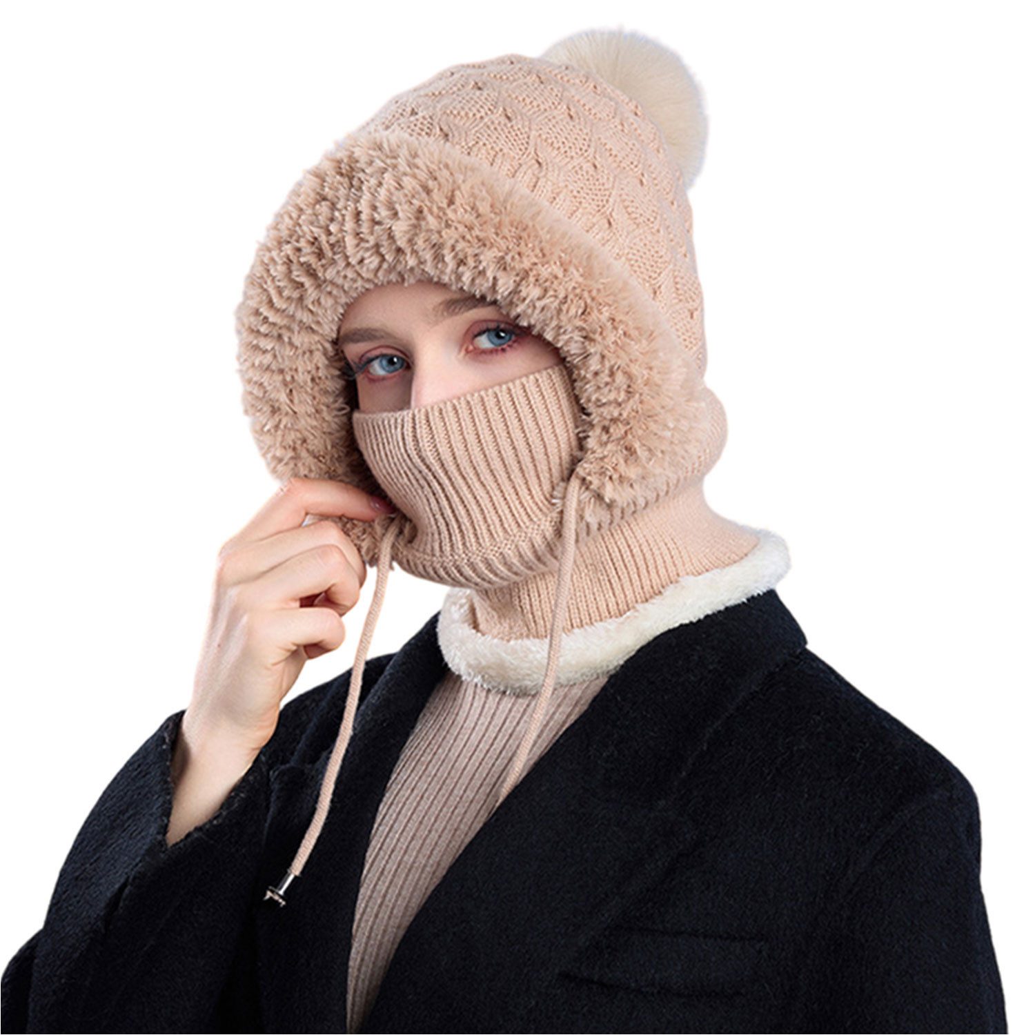 Refttenw Sturmhaube Damen Wintermütze mit Schal und Gesichtsmaske,Warm Gefü günstig online kaufen