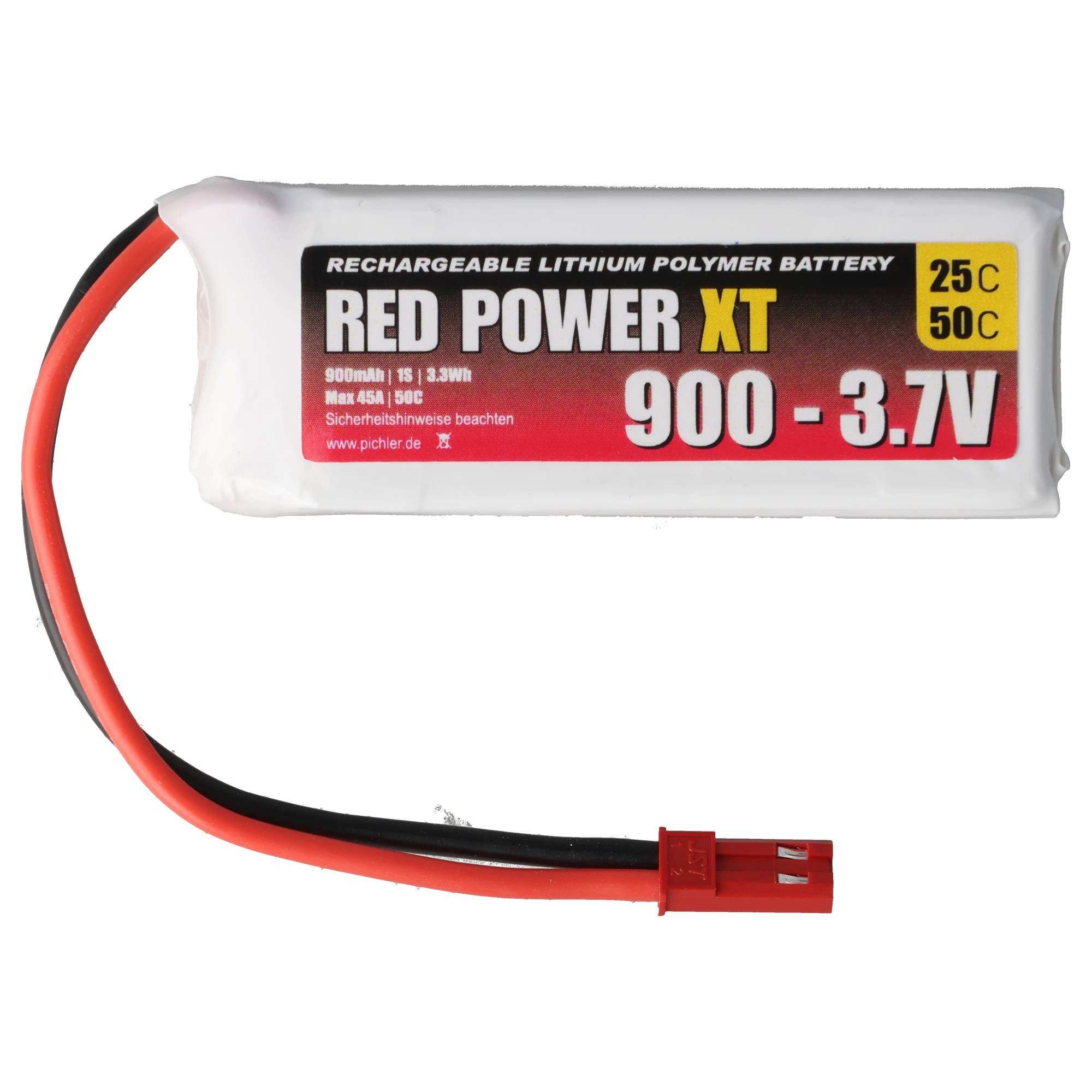 PICHLER RED POWER LiPo Akku 900 mAh – 3,7 V 1S mit JST/BEC Stecker Akku 900 mAh (3,7 V)
