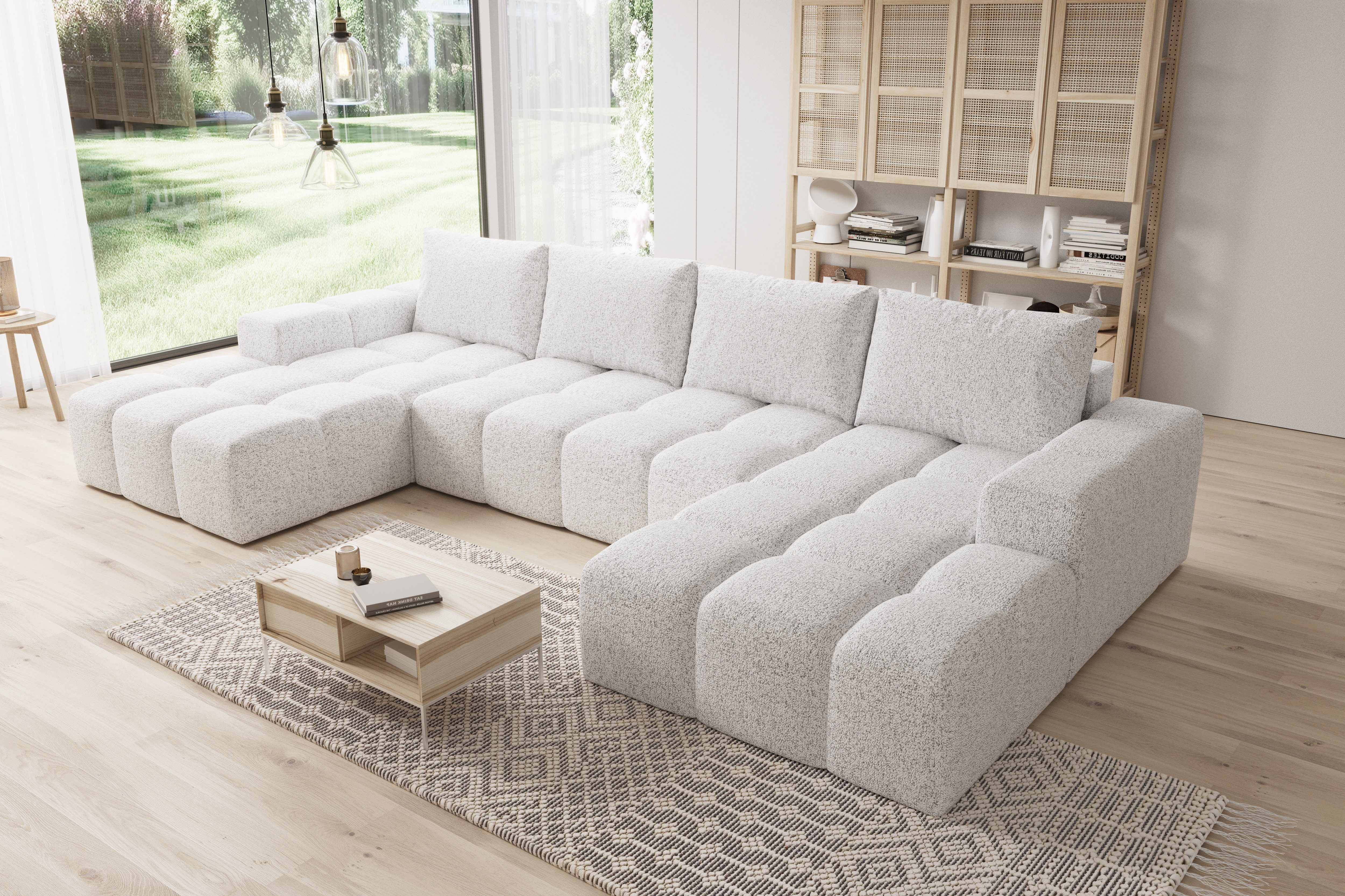 PROMETO Möbel Ecksofa Couch U-Form, Sofa U-Form Teddy-Bouclé, WebStoff -Cento