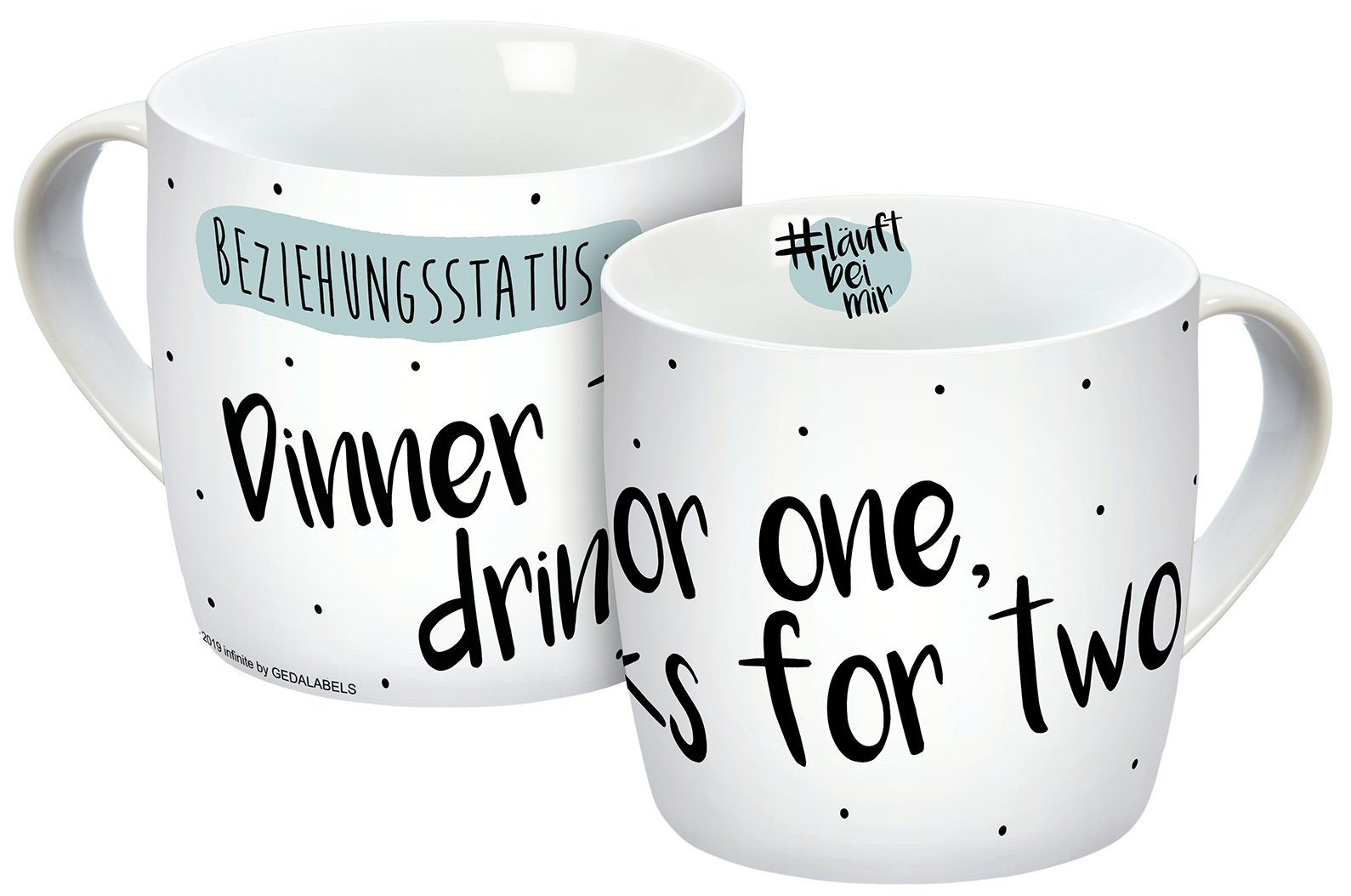 Geda Labels GmbH Tasse Dinner for one, 1-tlg., Porzellan, Weiß, 300 ml, spülmaschinengeeignet