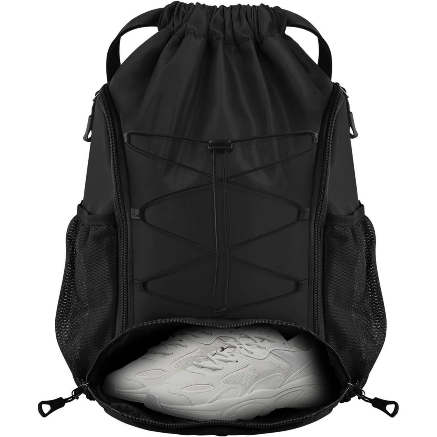 LuxusKollektion Turnbeutel Sportbeutel Turnbeutel Kordelzug Schuhfach Wasserfest Schwarz-a