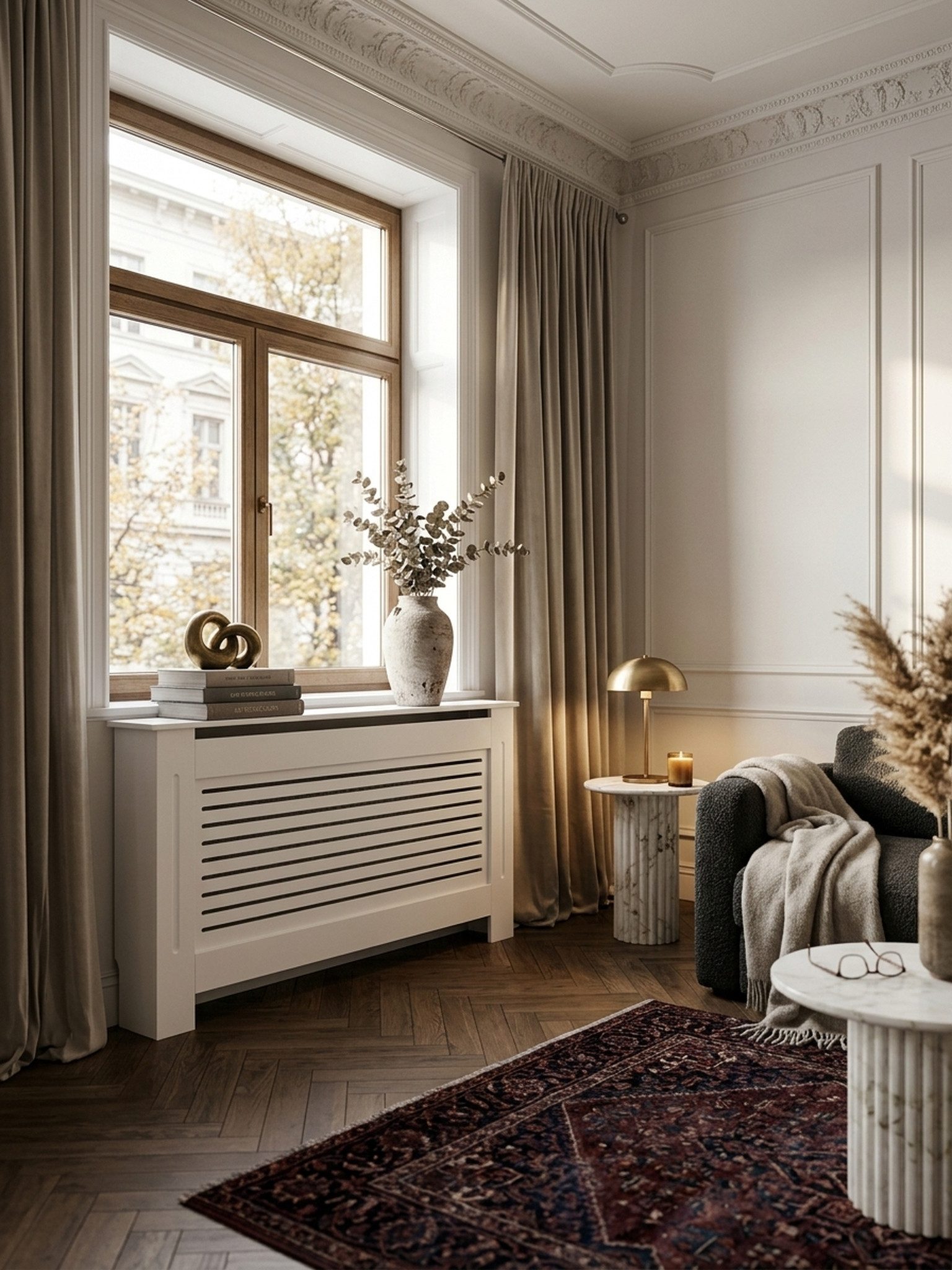 KADIMA DESIGN Heizungsverkleidung MDF Heizkörperverkleidung mit Lamellen, Hochwertig per MDF, MDF