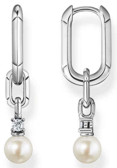 THOMAS SABO Paar Creolen Glieder und Perlen silber, CR669-167-14, mit Zirkonia (synth) - mit Süßwasserzuchtperle