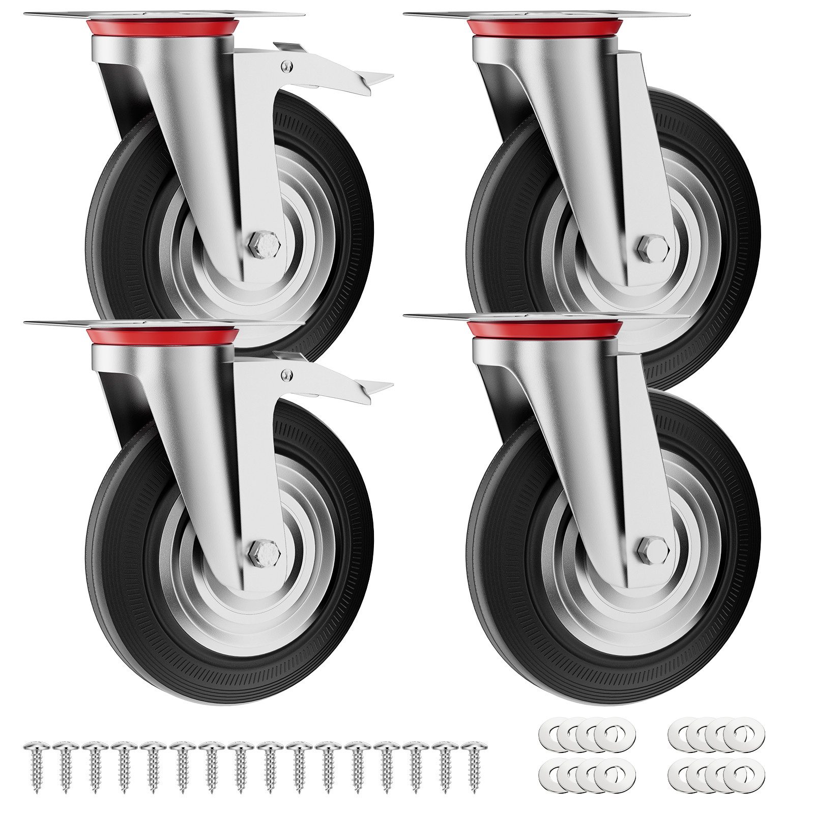 TLGREEN Lenkrolle 4-teiliges Set Schwerlastrolle,125mm/160mm/200mm Transportrollen, (Hergestellt aus Vollgummi)