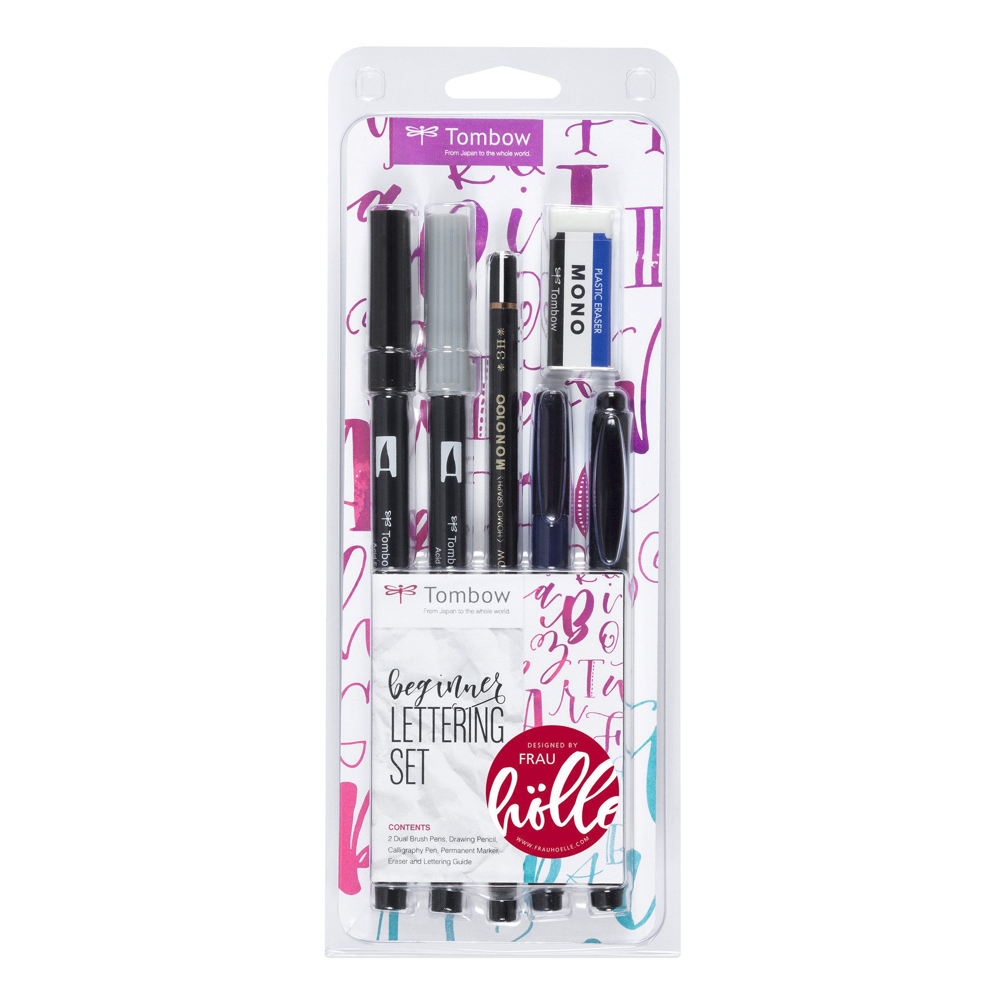 TOMBOW Radiergummi Lettering Set, Lettering Starter Set mit Anleitung, ABT Dual Brush Pen, Fudenosuke