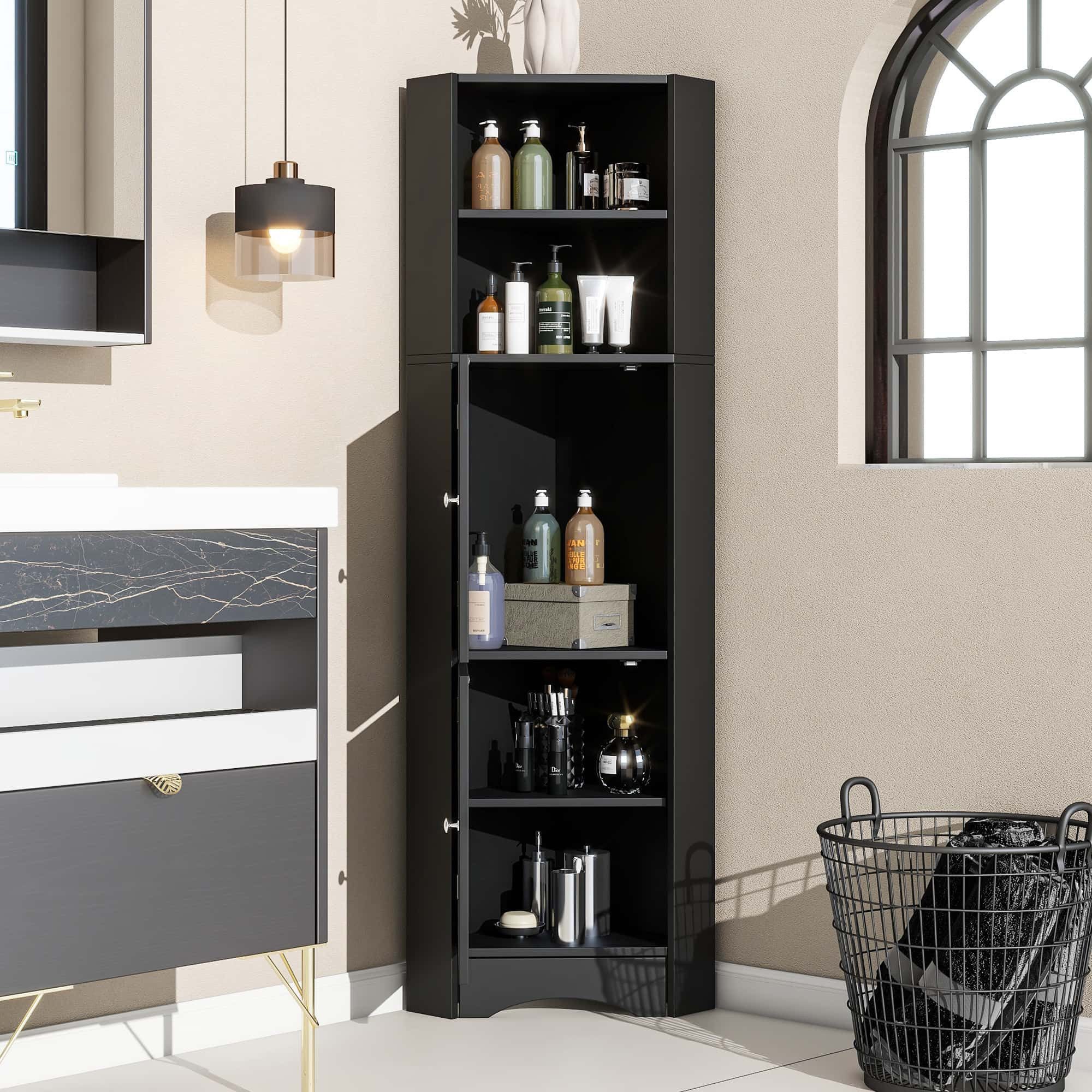 BBWL Eckschrank Moderner Bad-Eckschrank 36,5x36,5x155 cm (wasserdicht & feuchtigkeitsresistent, mit 2 Ablagefächern und verstellbarem Einlegeboden, kippsicher, minimalistisches Design, platzsparender Dreiecksschrank für Bad, Flur & Wohnzimmer, einfache