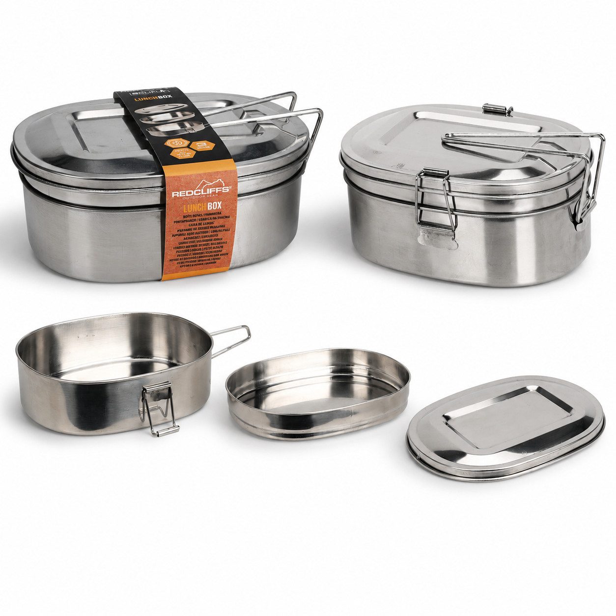 Mojawo Gewürzbehälter Lunchbox aus Edelstahl 2 Stück 1250 ml Tragegriff und Metallverschluss