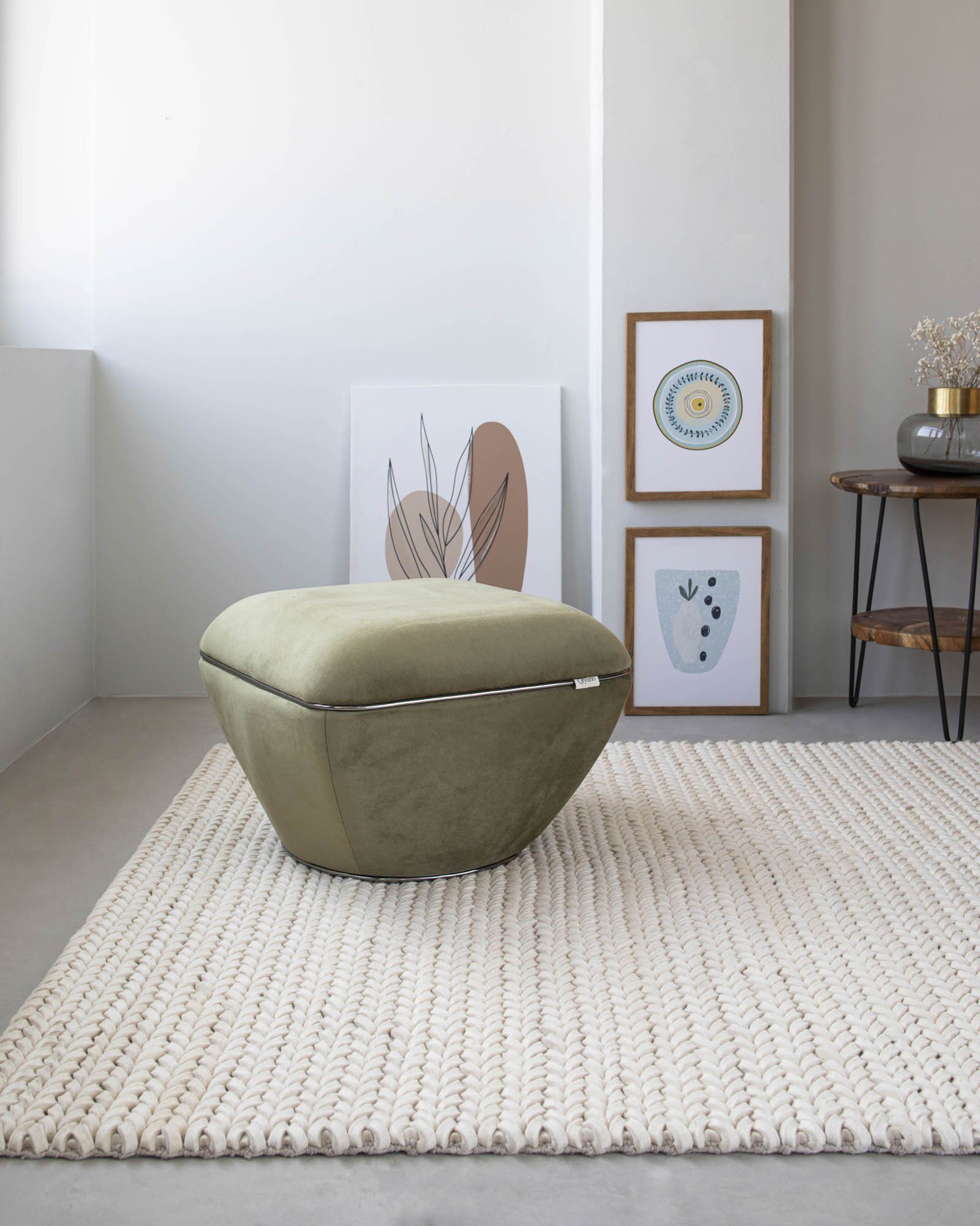 Qiyano Hocker Moderner Sitzpouf Grün Samt, günstig online kaufen