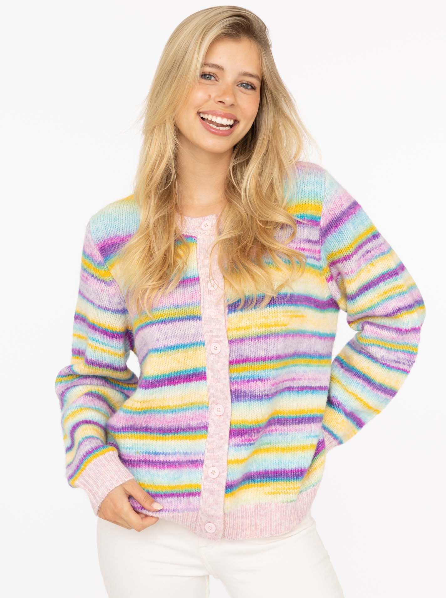 Zwillingsherz Strickjacke "Kleine Streifen" mit Knöpfen und Wollanteil günstig online kaufen