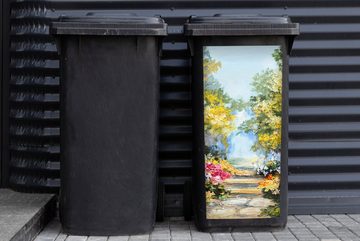 MuchoWow Wandsticker Malerei - Blumen - Natur - Ölfarbe (1 St), Mülleimer-aufkleber, Mülltonne, Sticker, Container, Abfalbehälter