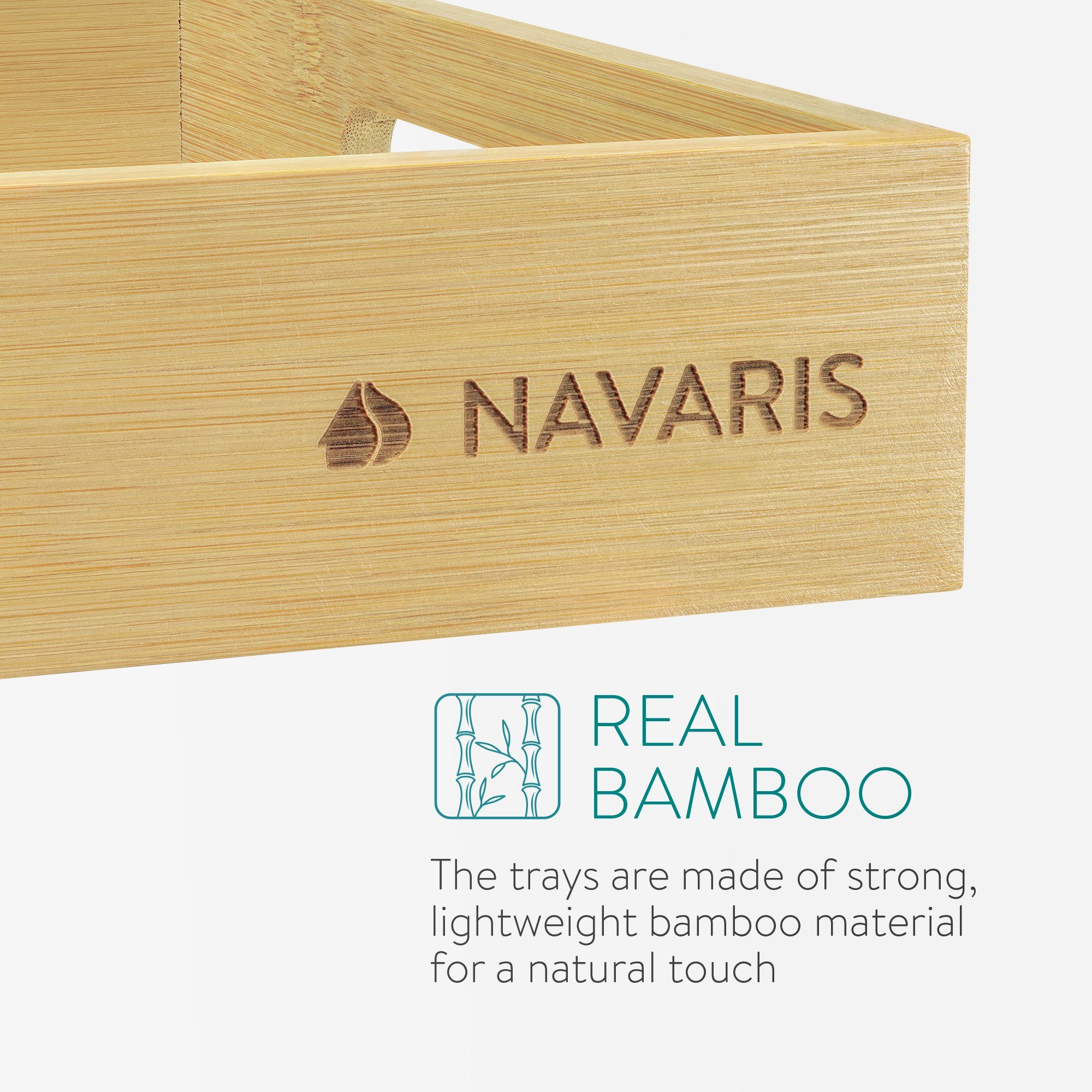 Navaris Tablett Serviertablett 3x - Servierplatte Bambus, aus - rechteckig, Bambus (3-tlg)