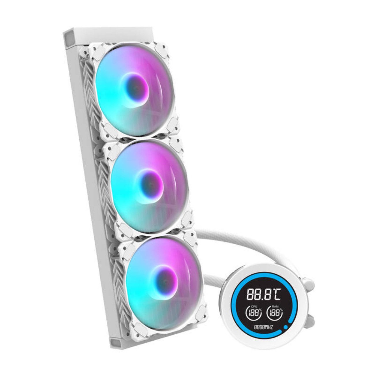Darkflash Wasserkühlung DN-D360 WHITE, 360 mm Radiator, LCD-Display, ARGB, 3 Lüfter, PWM, Kupferblock