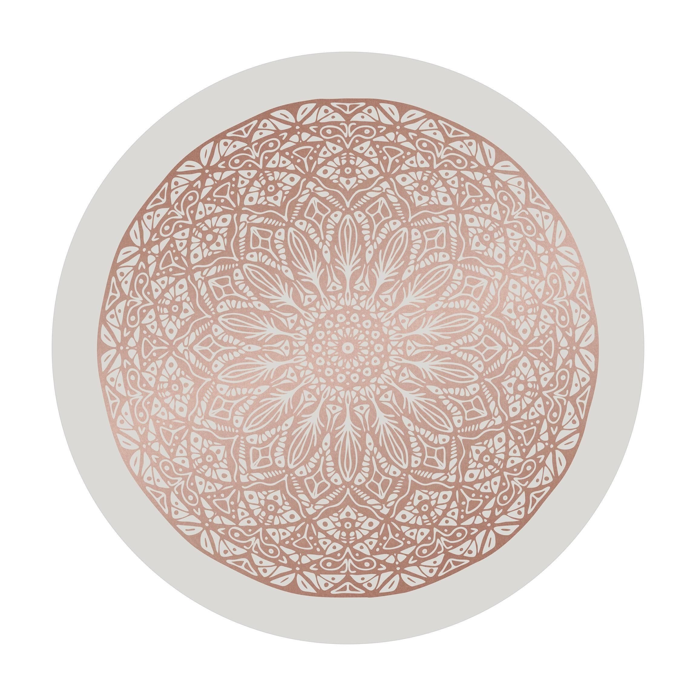Bilderdepot24 Teppich Vinyl Wohnzimmer Schlafzimmer Flur Küche Mandala modern, rund - beige glatt, nass wischbar (Küche, Tierhaare) - Saugroboter & Bodenheizung geeignet