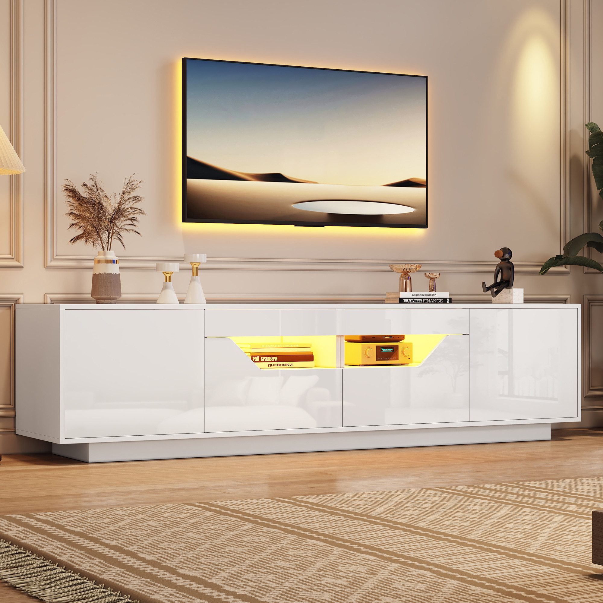 Odikalo TV-Schrank TV-Bank Lowboard Fernsehschrank Medienschrank TV-Tisch Schubladen Weiß 180*40*45cm