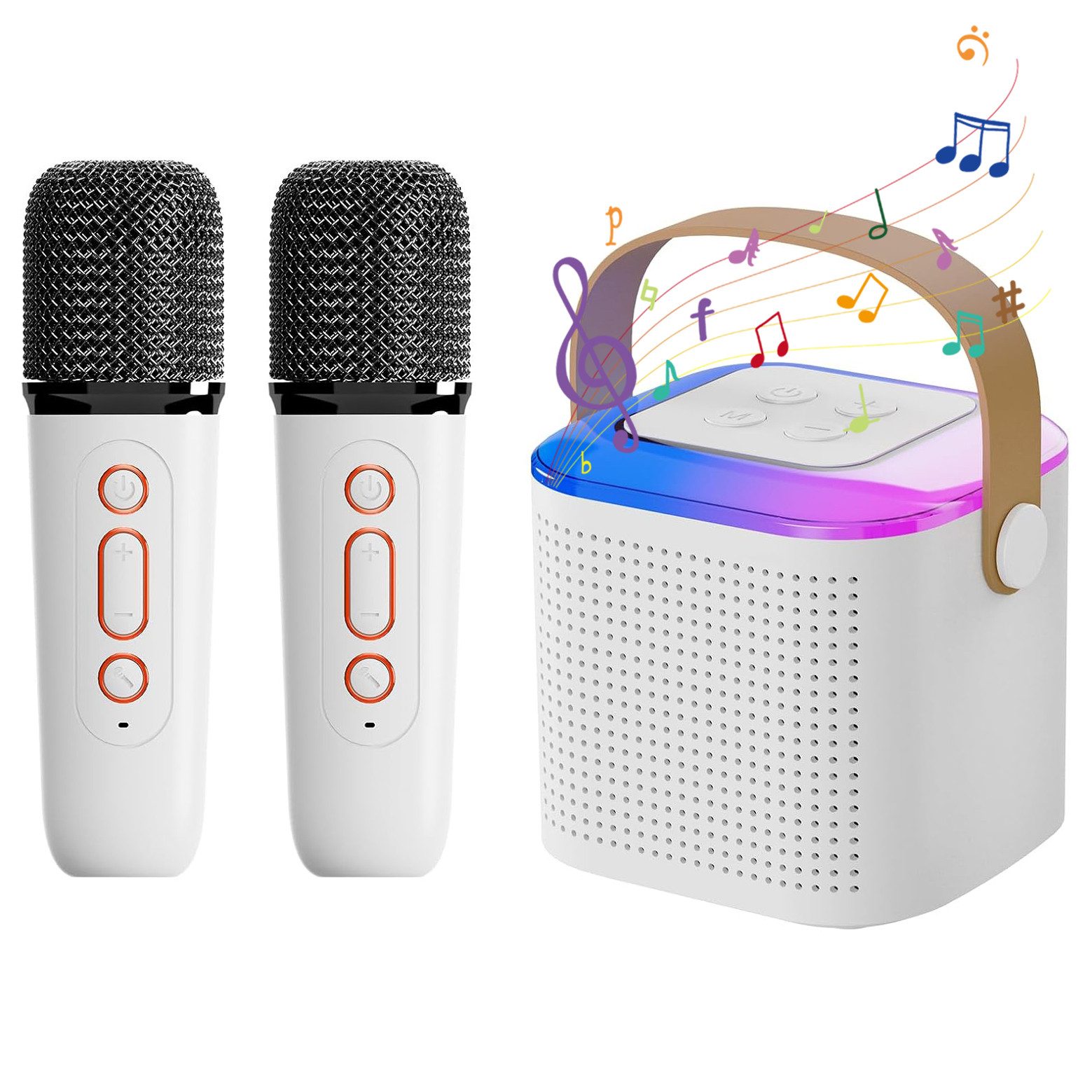 Karaoke-Maschine mit 2 Kabellosen Mikrofonen und 5 LED-Lichteffekten Bluetooth-Lautsprecher