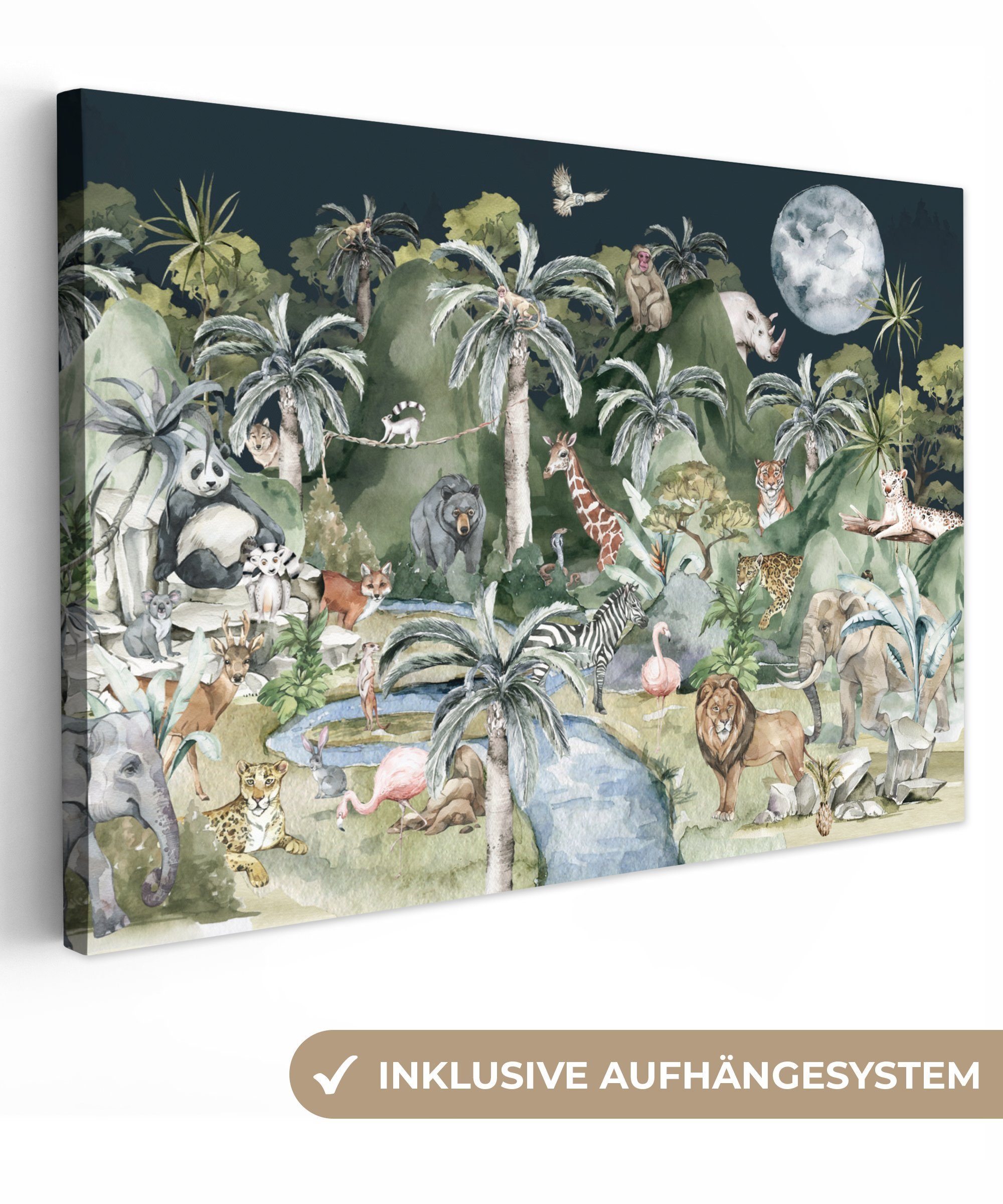 OneMillionCanvasses® Leinwandbild Kinder - Dschungel - Natur - Tiere - Pflanzen, Fotodruck (1 St), Leinwand Bilder Klein, Wand Dekoration Aesthetic 30x20 cm