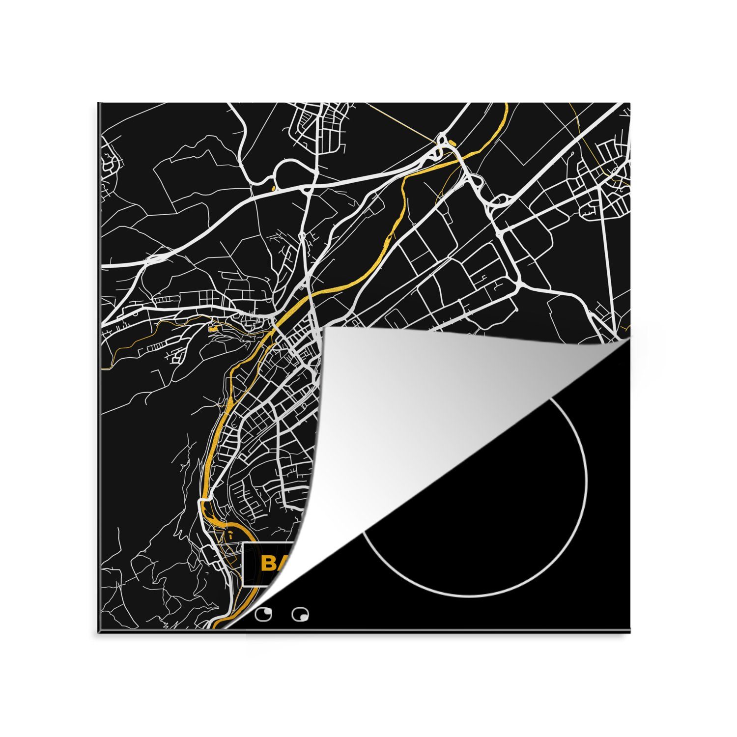 MuchoWow Herdblende-/Abdeckplatte Deutschland - Schwarz und Gold - Bad Kreuznach - Stadtplan - Karte, Vinyl, (1 tlg), 78x78 cm, Ceranfeldabdeckung, Arbeitsplatte für küche