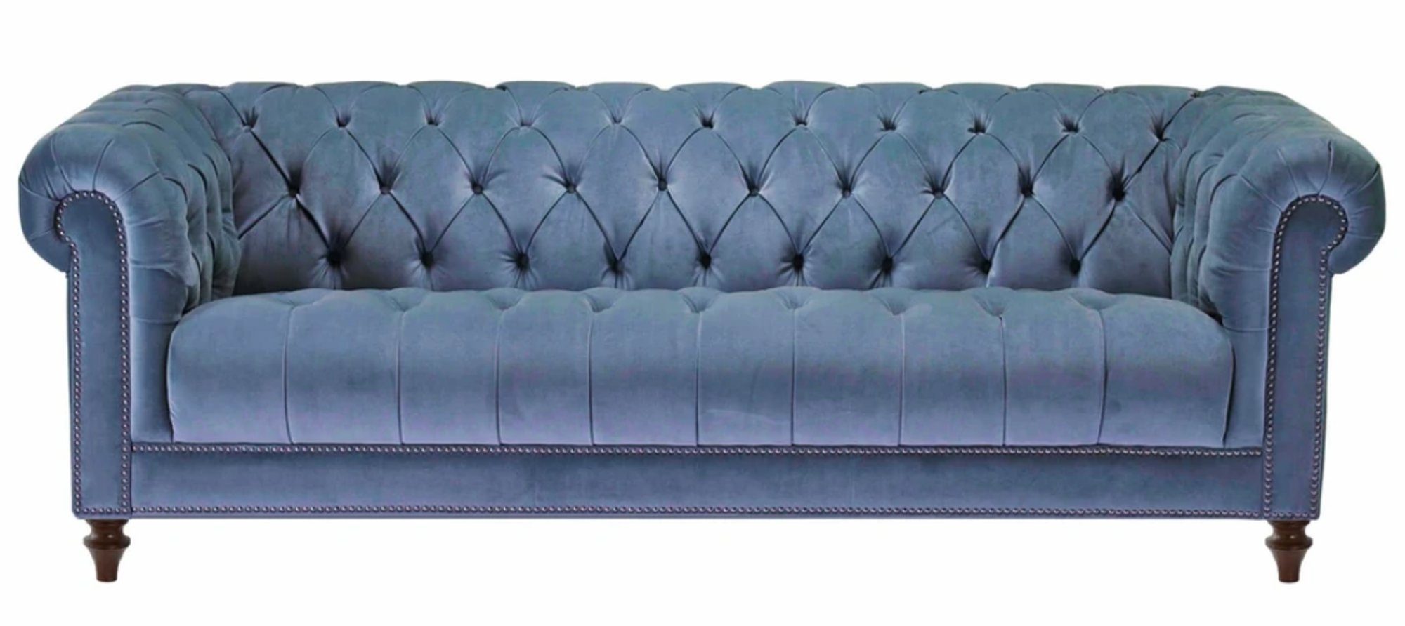 JVmoebel Chesterfield-Sofa, Hellblau Dreisitzer Stoff Chesterfield Design Couchen Polster Sofas