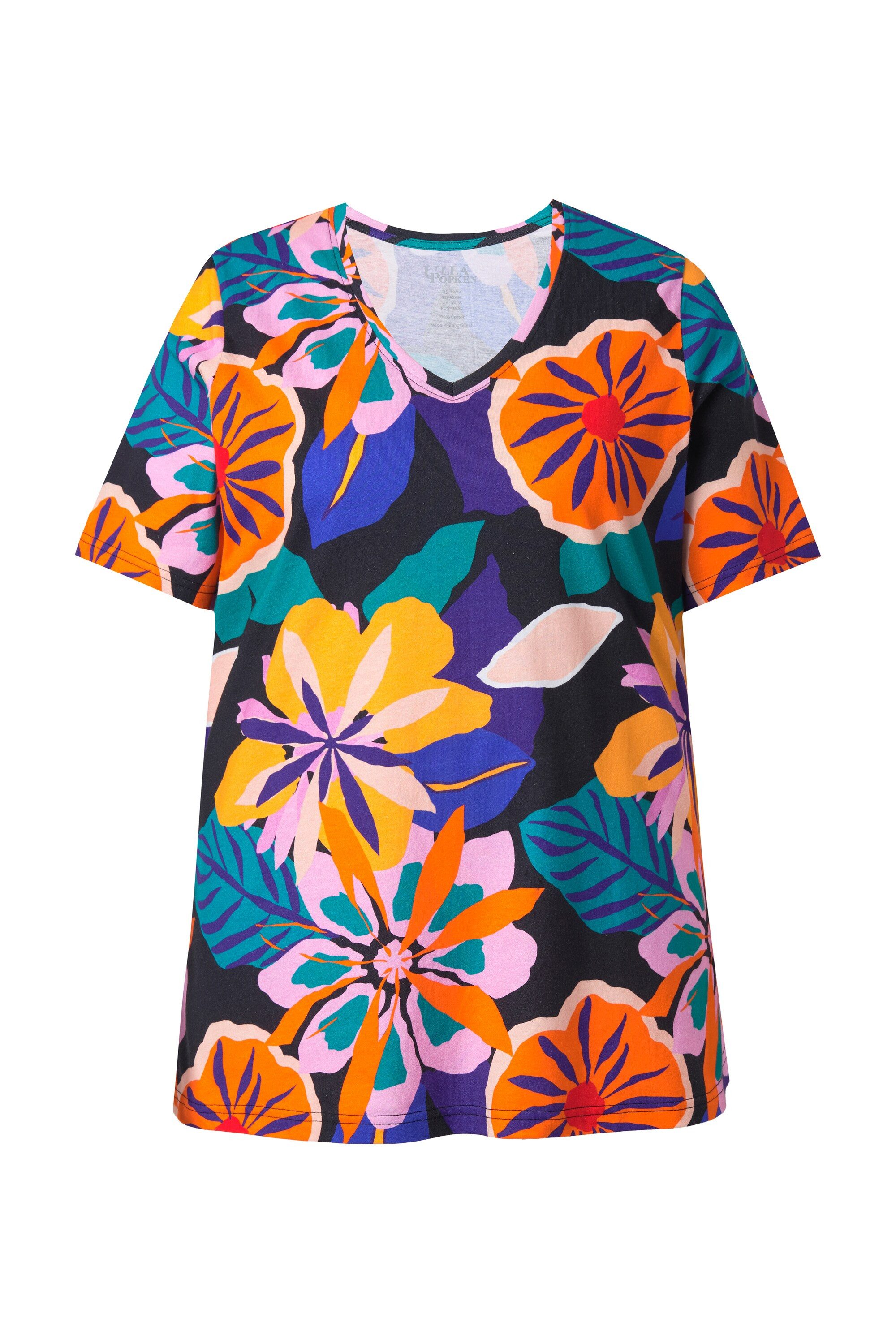Ulla Popken T-Shirt T-Shirt Blüten V-Ausschnitt Halbarm günstig online kaufen