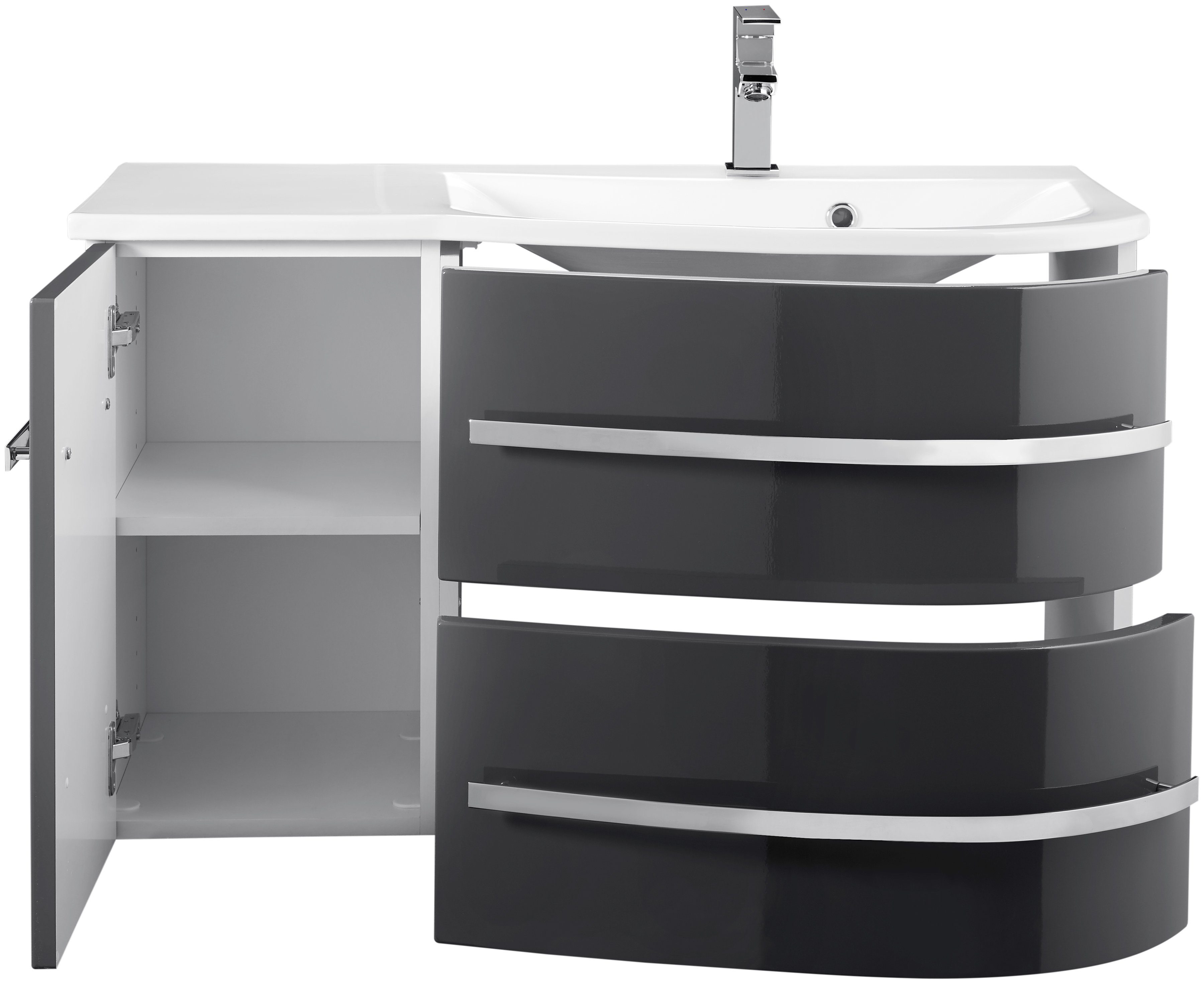 welltime Waschtisch OSLO, Breite 90 cm, Badmöbel mit geschwungener Front, Ablage links