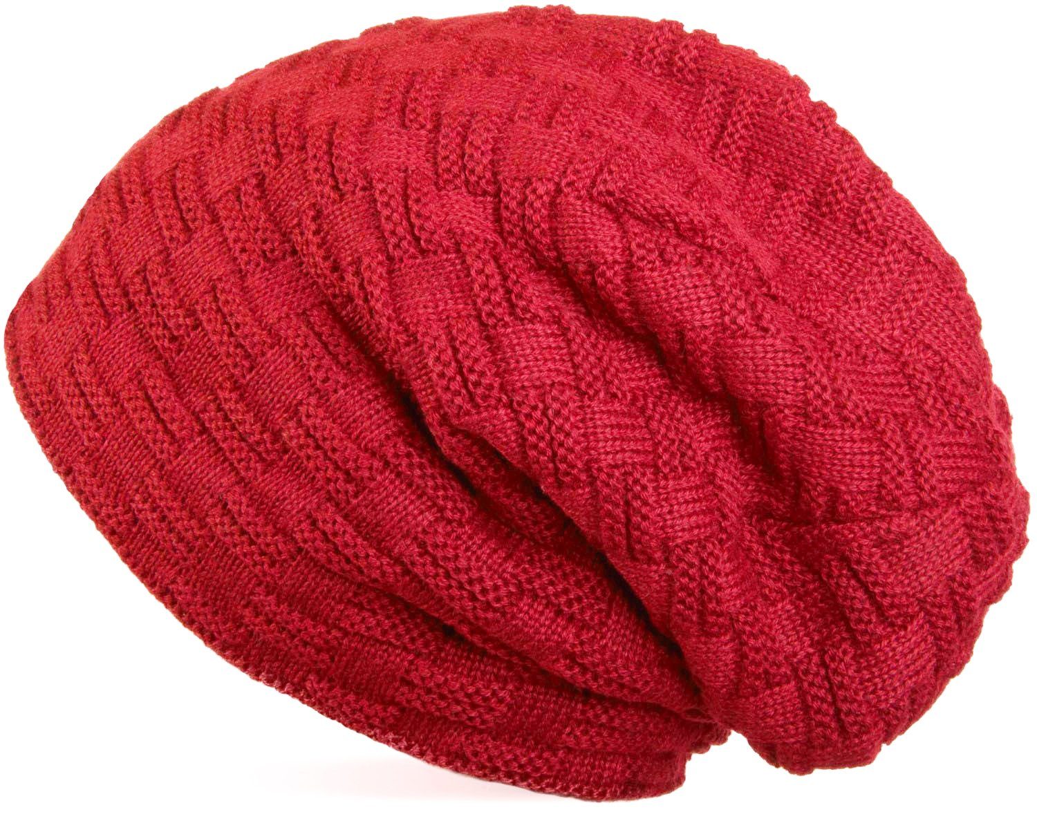 styleBREAKER Strickmütze (1-St) Feinstrick Beanie mit Flecht Muster und Teddyfleece Rot