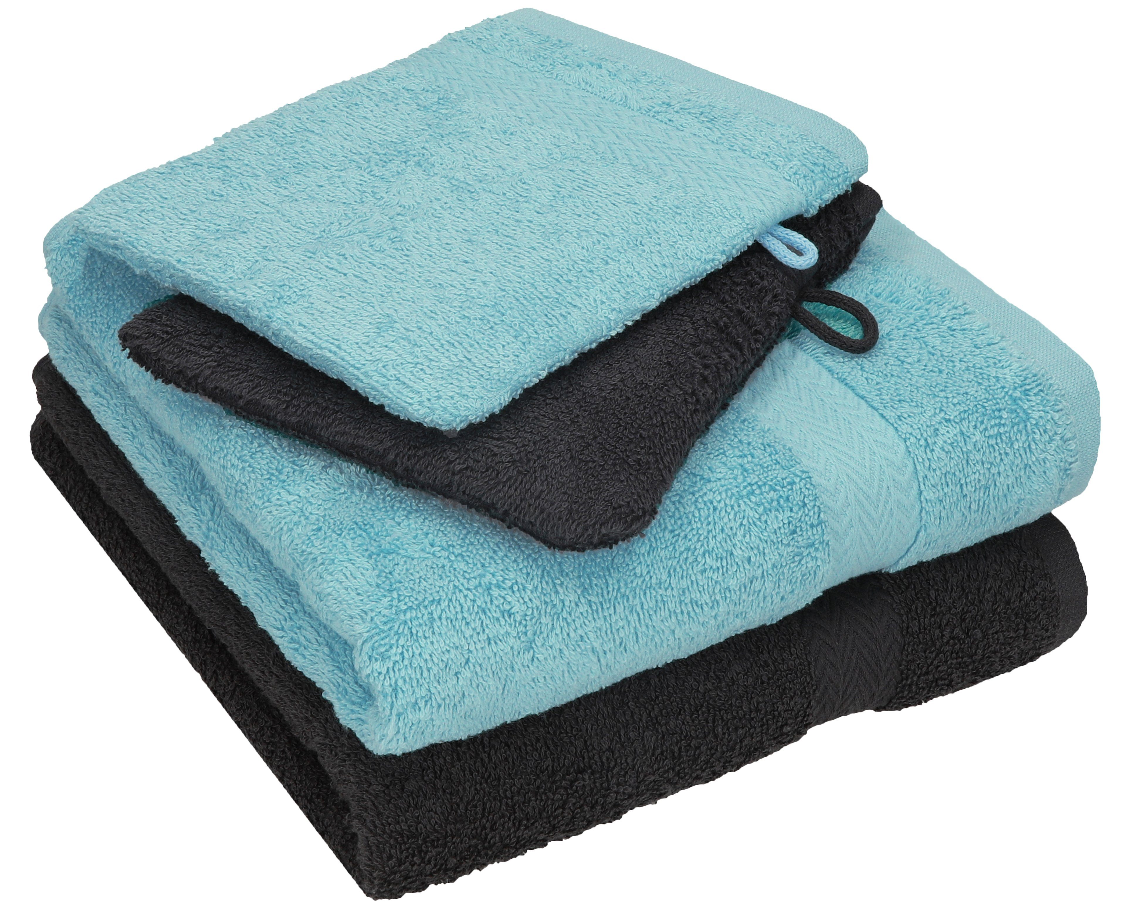 Betz Handtuch Set 4 tlg. Waschhandschuhe, Set graphit 100% 2 grau Handtücher Baumwolle Handtuch 100% HAPPY - 2 ocean Baumwolle Pack