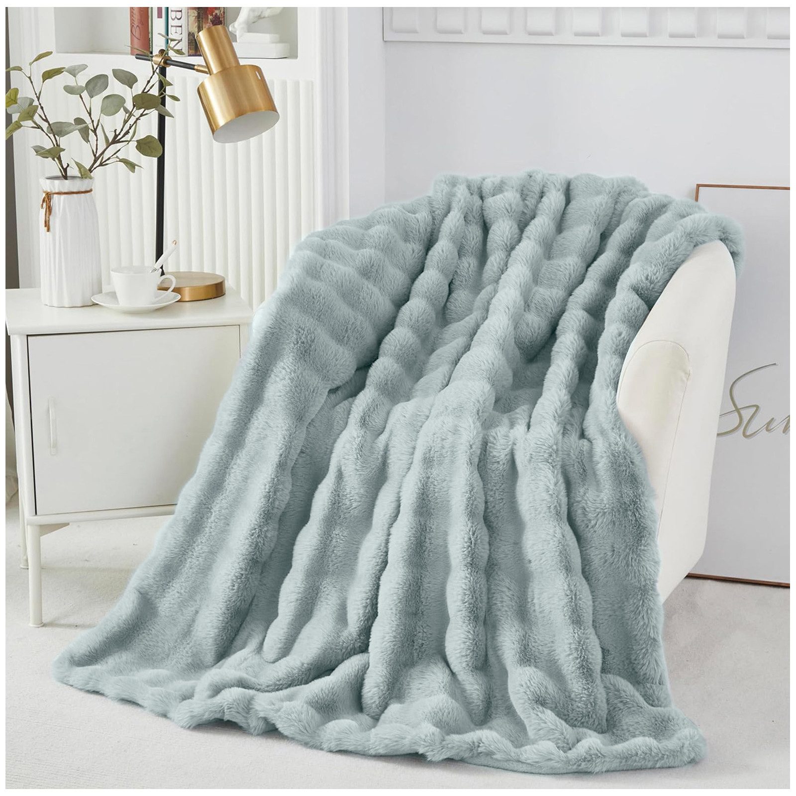Produktbild von Wohndecke Kunstfell Luxuriöse Decke Sofadecken – Gemütliche, Warme, Flauschige, Kaninchen Plüsch Decke,Dicke Decken For Den Winter, Kuscheldecke Beige For Bett, Couch, Wohnzimmer