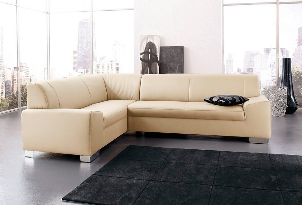 DOMO collection Ecksofa Alisson, zeitlose Optik, flache Armlehnen, Breite 249cm, L-Form, fester Sitzkomfort, wahlweise mit Bettfunktion