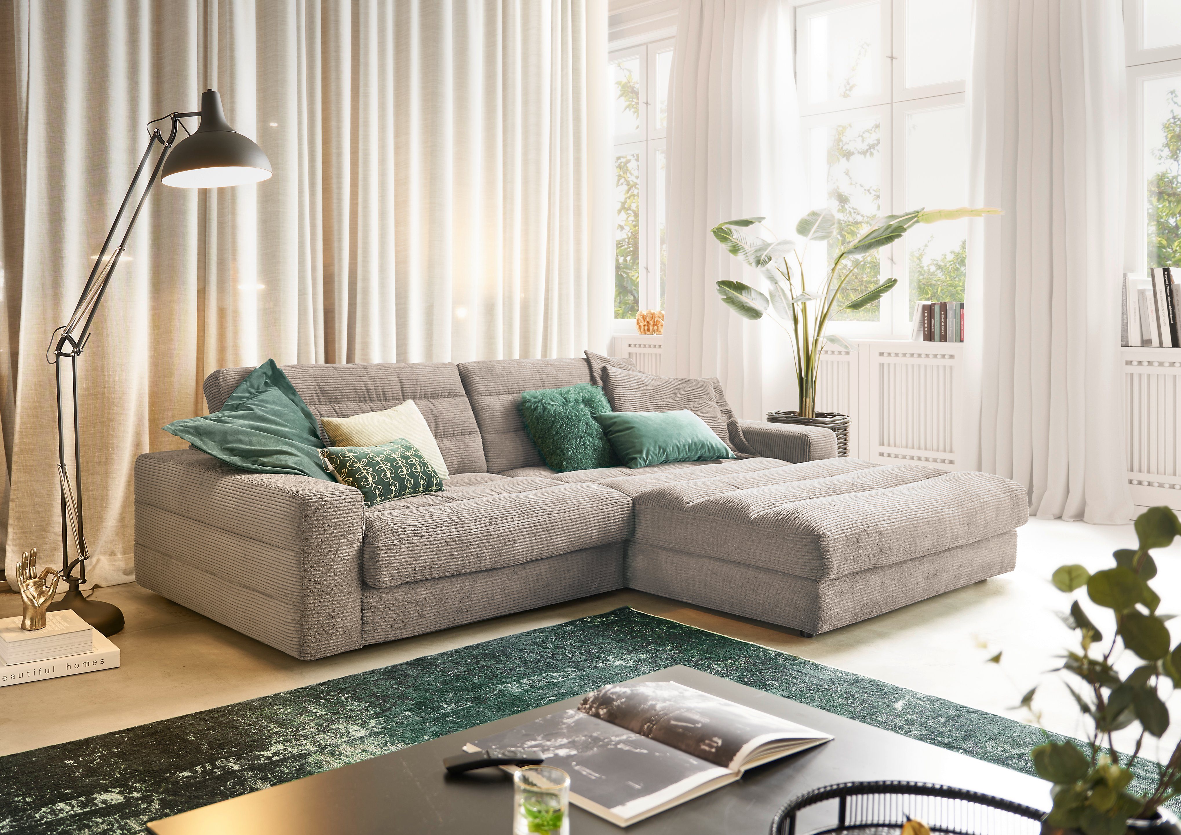 3C Candy Ecksofa Stripes Mega-Sofa, bequem und komfortabel, L-Form, Lose Rückenkissen, mit feiner Quersteppung, Cord-Bezug