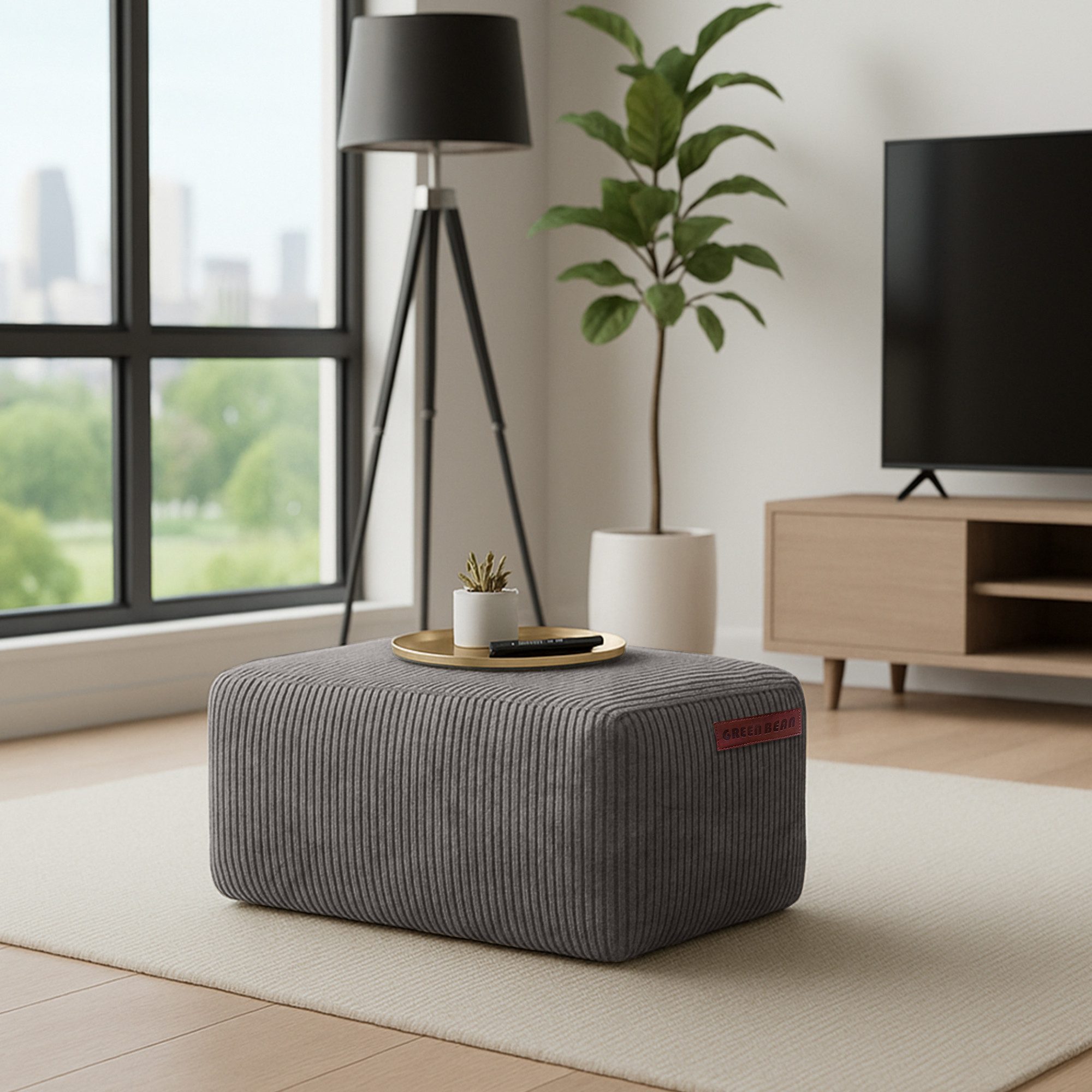 Green Bean Pouf Ottomane Cord (Indoor Sitzhocker Sitzkissen Fußhocker Relax-Sessel, Made in Germany), die ideale Ergänzung zum Sitzsack – Bild 2 von 5
