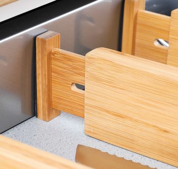 Spetebo Besteckeinsatz Bambus Schubladenteiler - 4er Set (Set, 4 St., 4-teilig), Holz Schubladentrenner Schubladen Einsatz für Besteck verstellbar
