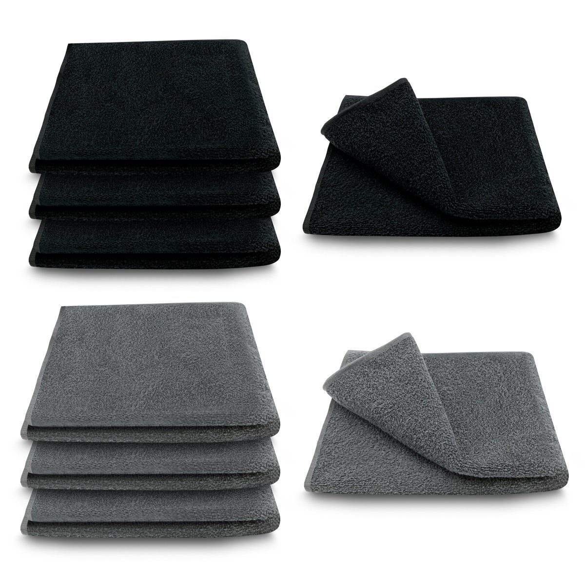 ARLI schwarz Set anthrazit Baumwolle klassischer 4 modern Rohstoff Set Stück, (8-tlg) Serie 8 Handtuch Design praktisch Handtuch + 8 x Handtücher schlicht 100% elegant hochwertigem mit Frottier Handtuchaufhänger aus 4