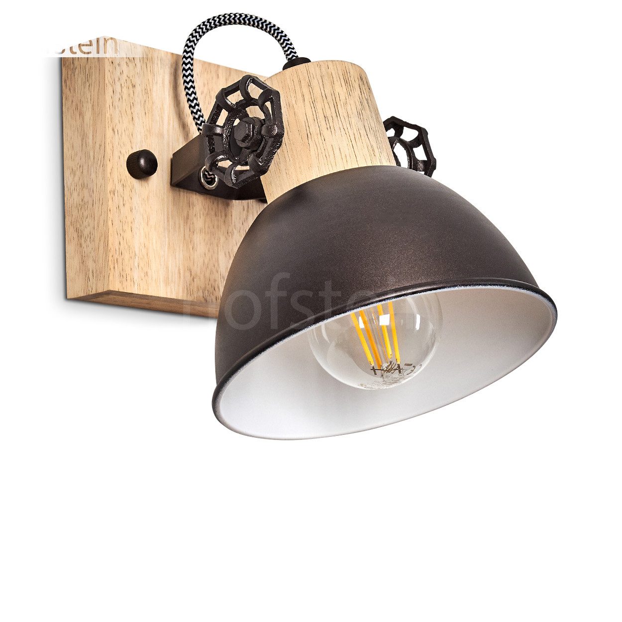 hofstein Deckenleuchte »Cotes« verstellbare Wandlampe aus Metall/Holz in Anthrazit/Weiß/Braun, ohne Leuchtmittel, 1xE27, Wandspot im Retro/Vintage Design