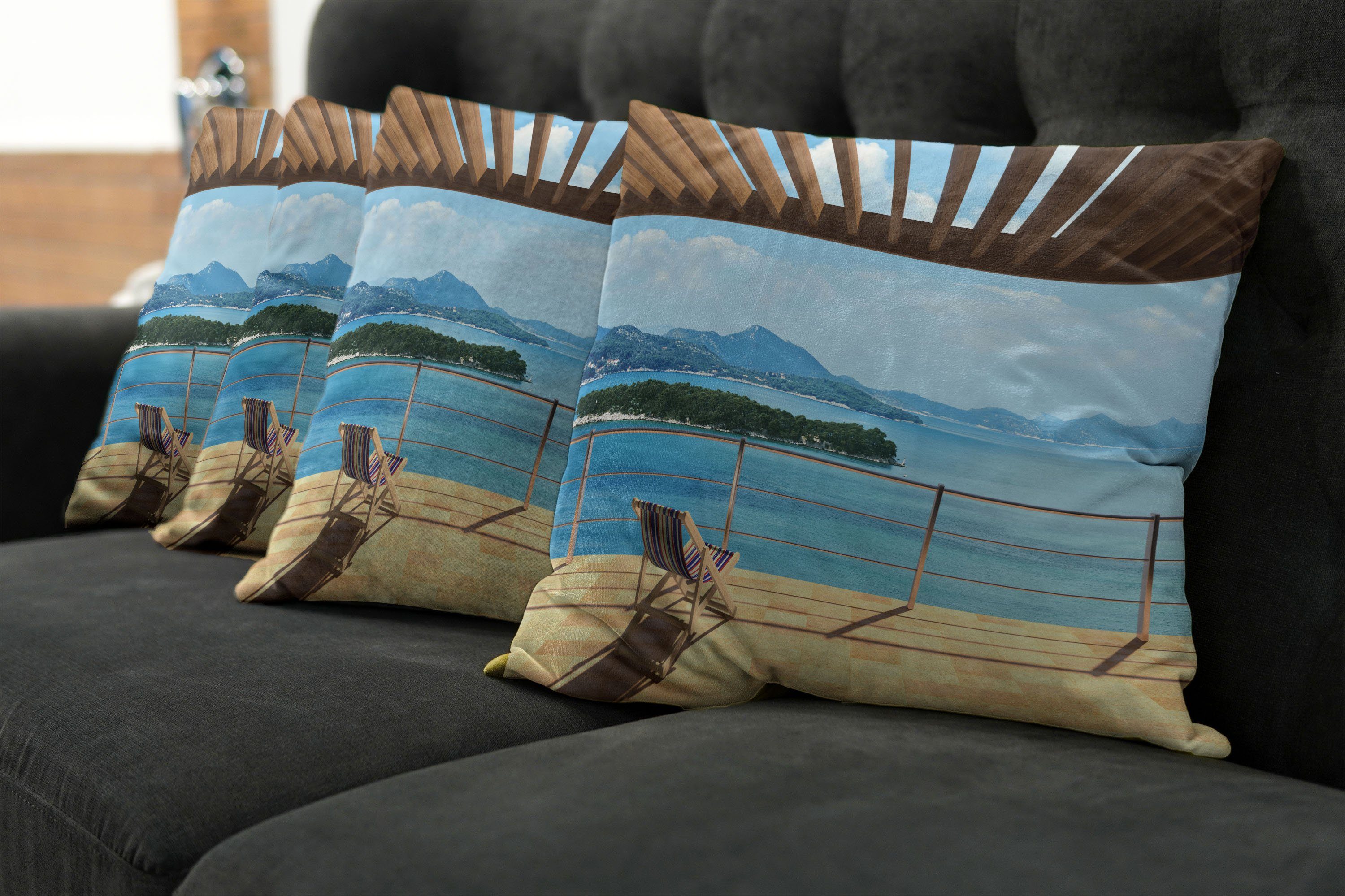 Kissenbezüge Modern Accent Stück), Balkon Panorama-Meerblick Digitaldruck, (4 Abakuhaus Doppelseitiger Ozean