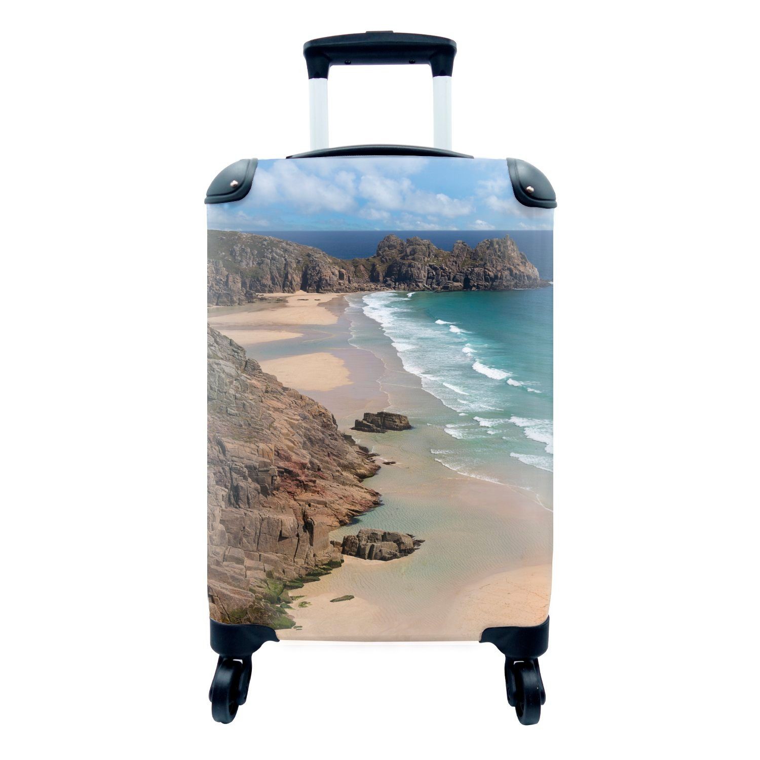 MuchoWow Handgepäckkoffer Wellen spülen an den Strand von Cornwall, 4 Rollen, Reisetasche mit rollen, Handgepäck für Ferien, Trolley, Reisekoffer