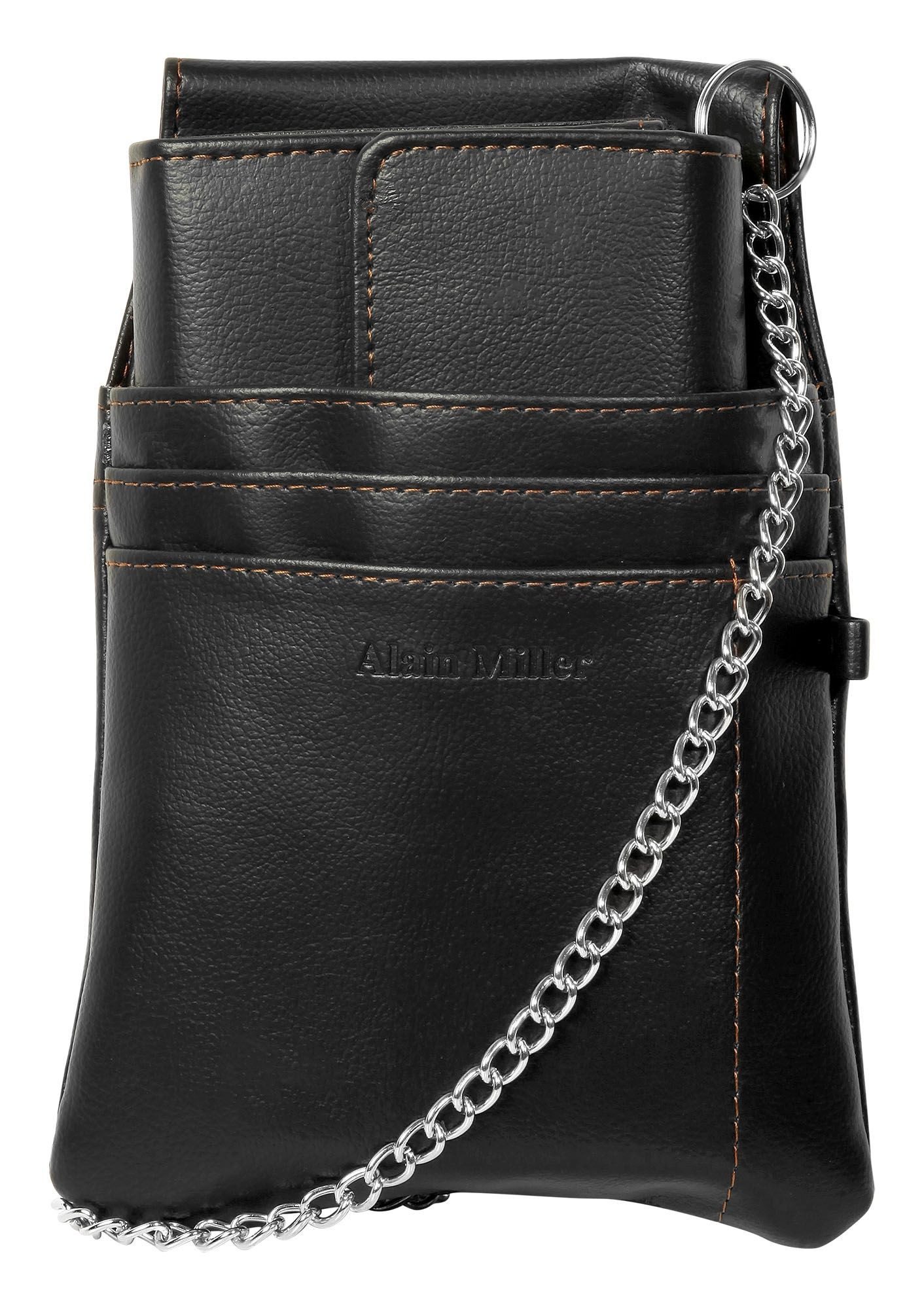 Alain Miller Geldbörse Lederimitat, mit Tasche und Kette, schwarz (inkl. Kellnertasche)