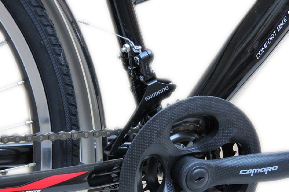 Talson City Bike 28 inch, 21-speed Shimano derailleur gears, with lights compliant with German road traffic regulations (StVZO) and luggage rack, black